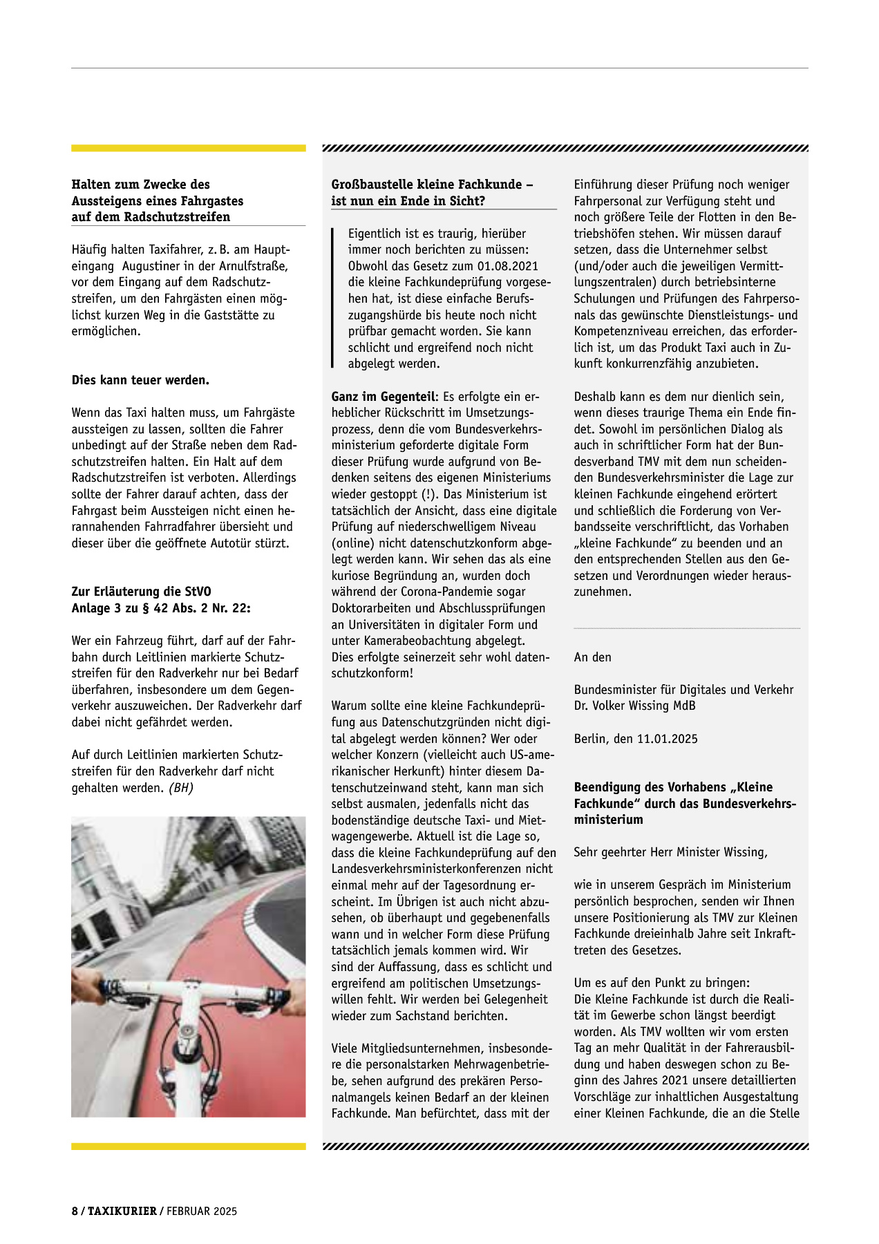 Originalseite 8 der Ausgabe Taxikurier Februar 2025