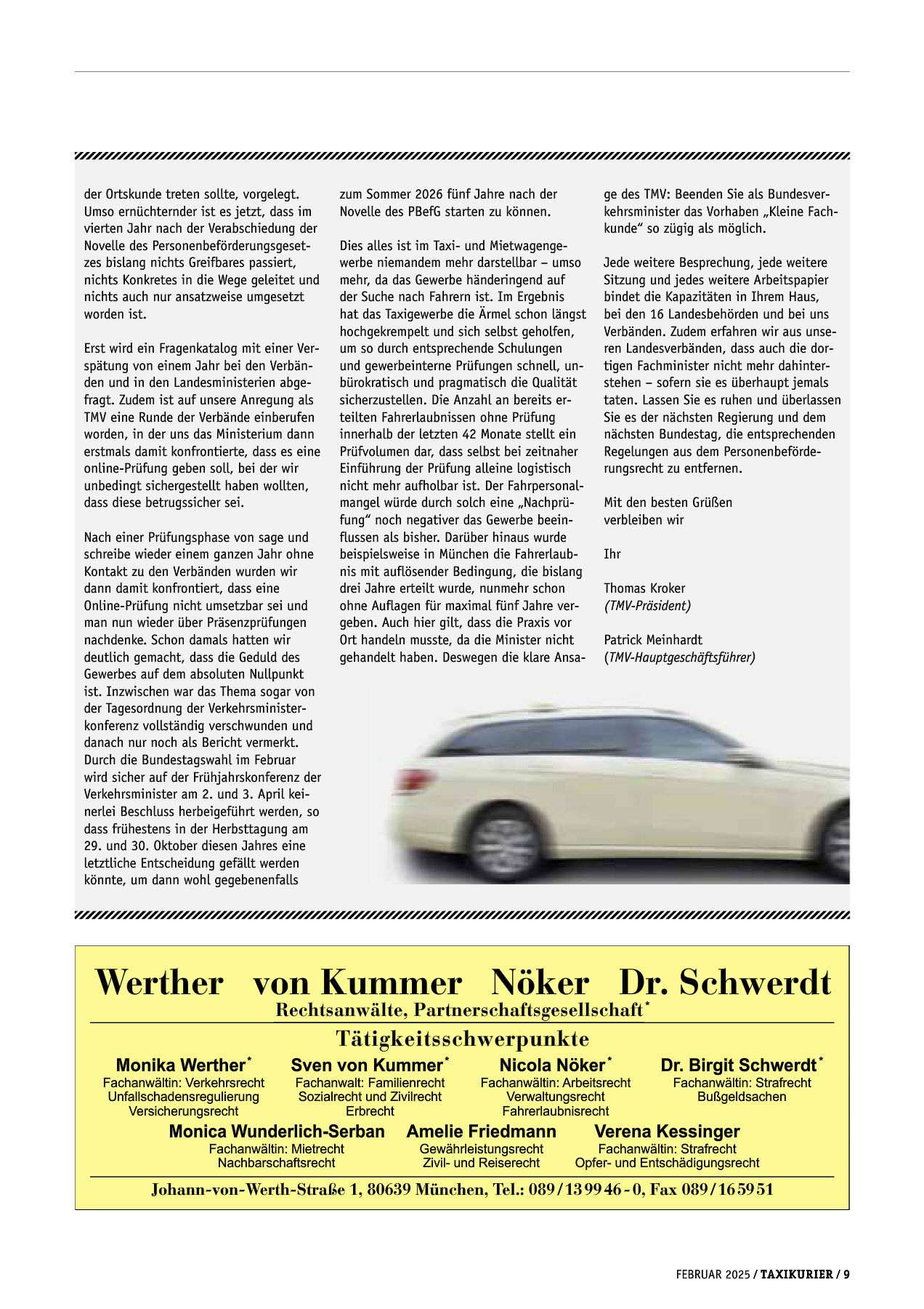 Originalseite 9 der Ausgabe Taxikurier Februar 2025