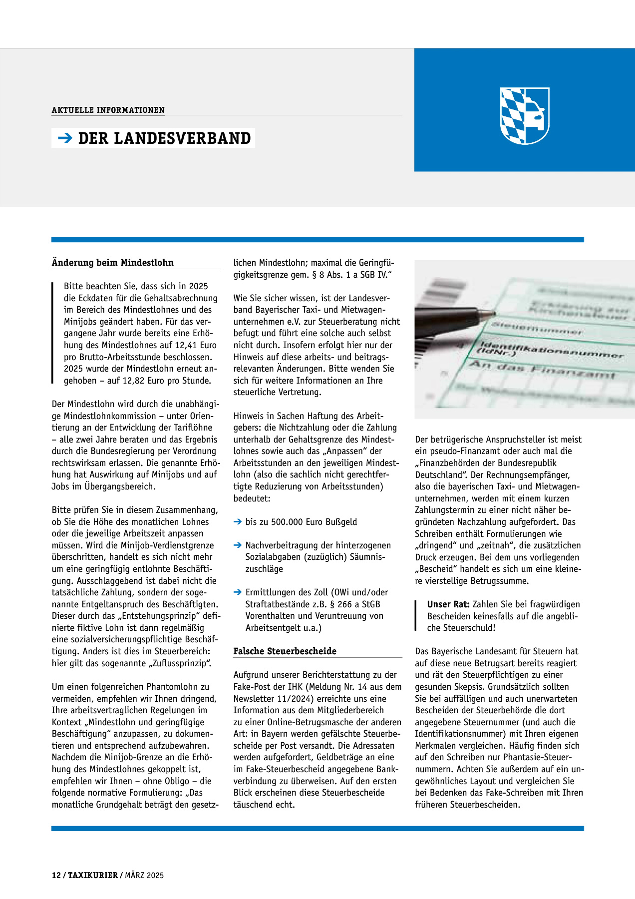 Originalseite 12 der Ausgabe Taxikurier März 2025