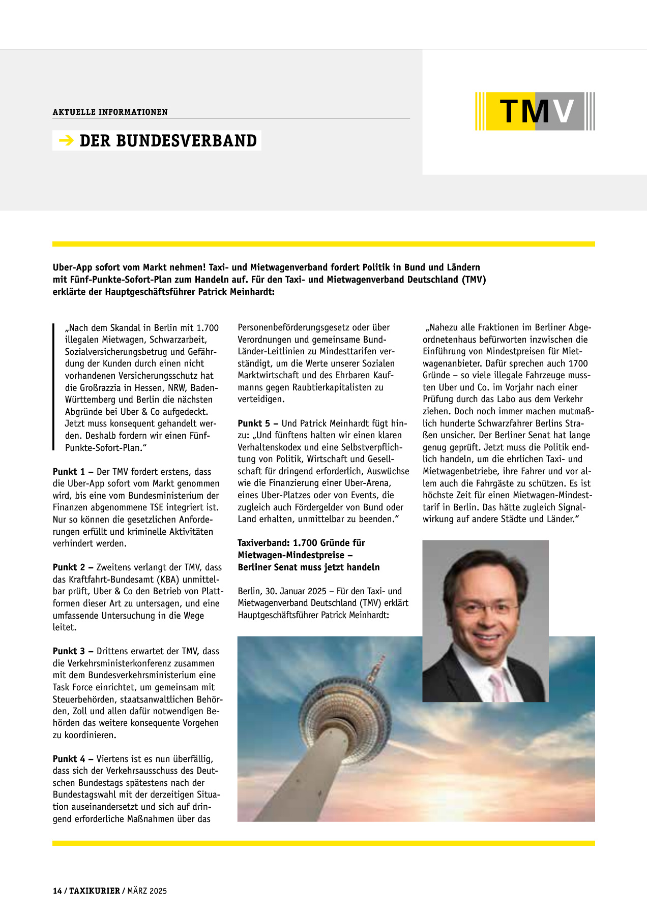 Originalseite 14 der Ausgabe Taxikurier März 2025