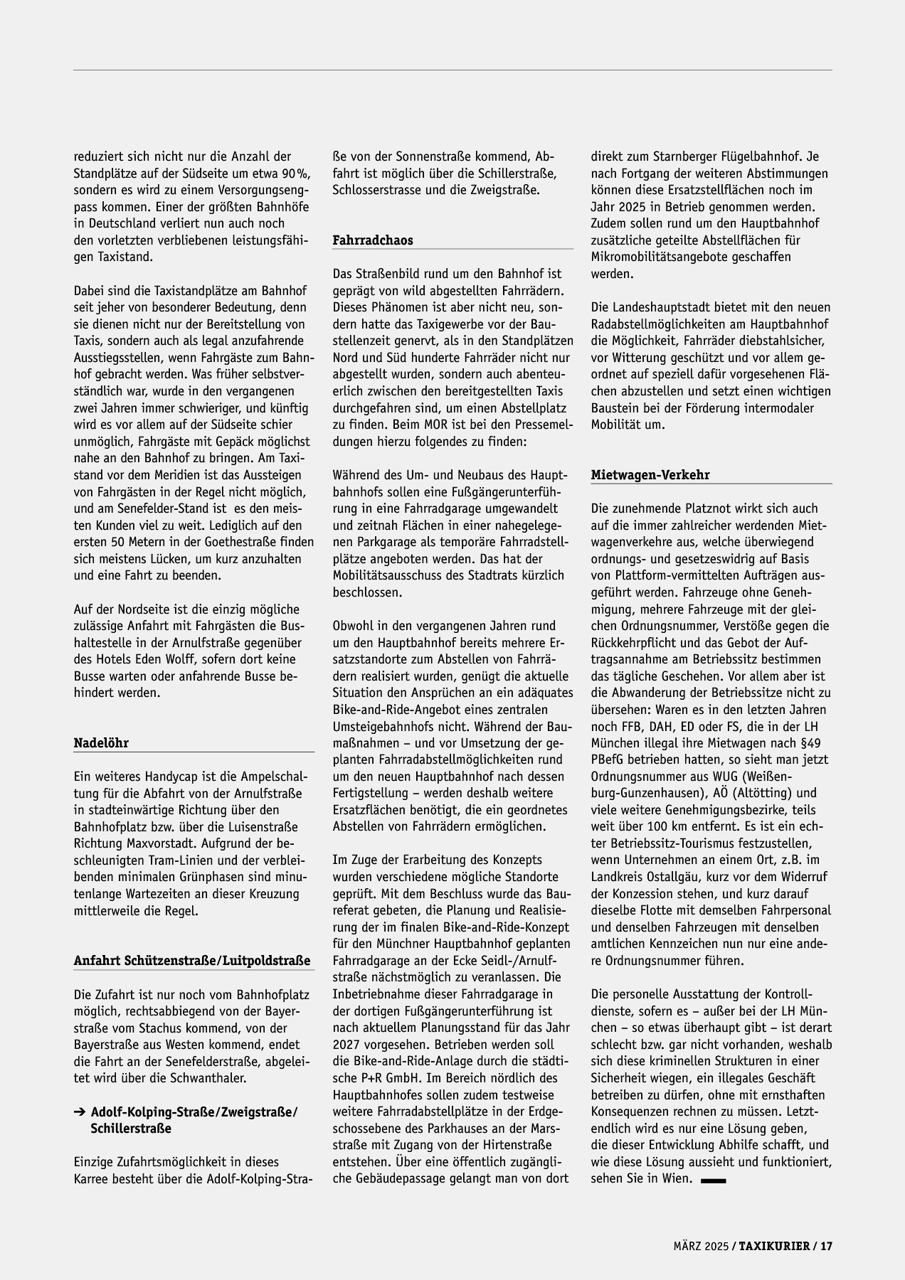 Originalseite 17 der Ausgabe Taxikurier März 2025