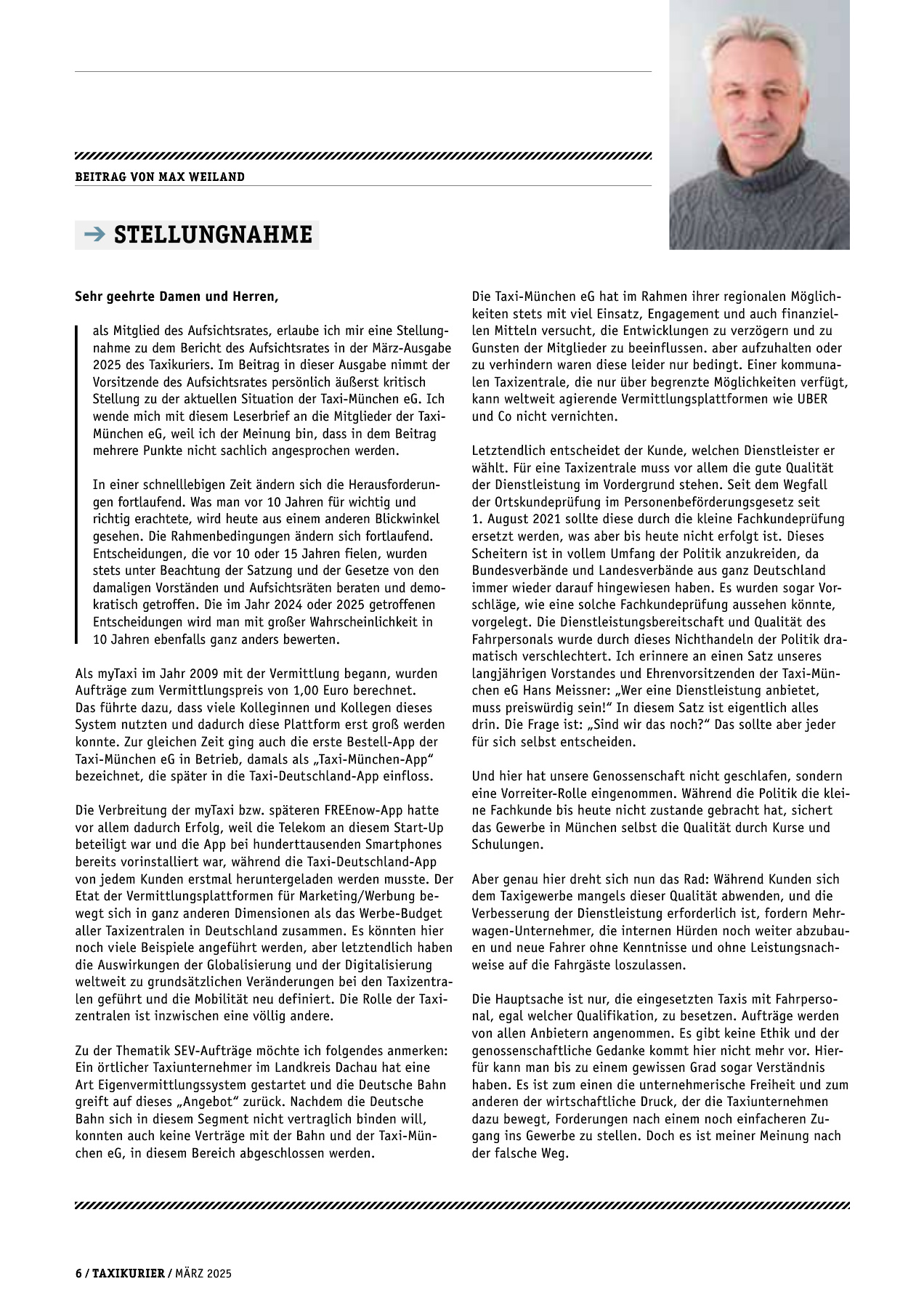 Originalseite 6 der Ausgabe Taxikurier März 2025