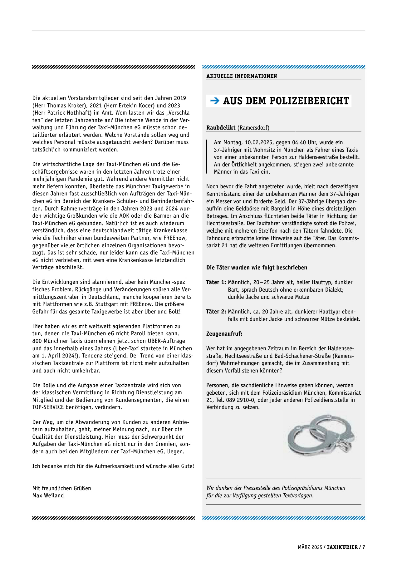 Originalseite 7 der Ausgabe Taxikurier März 2025