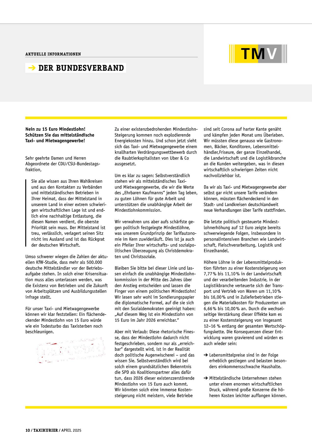 Originalseite 10 der Ausgabe Taxikurier April 2025