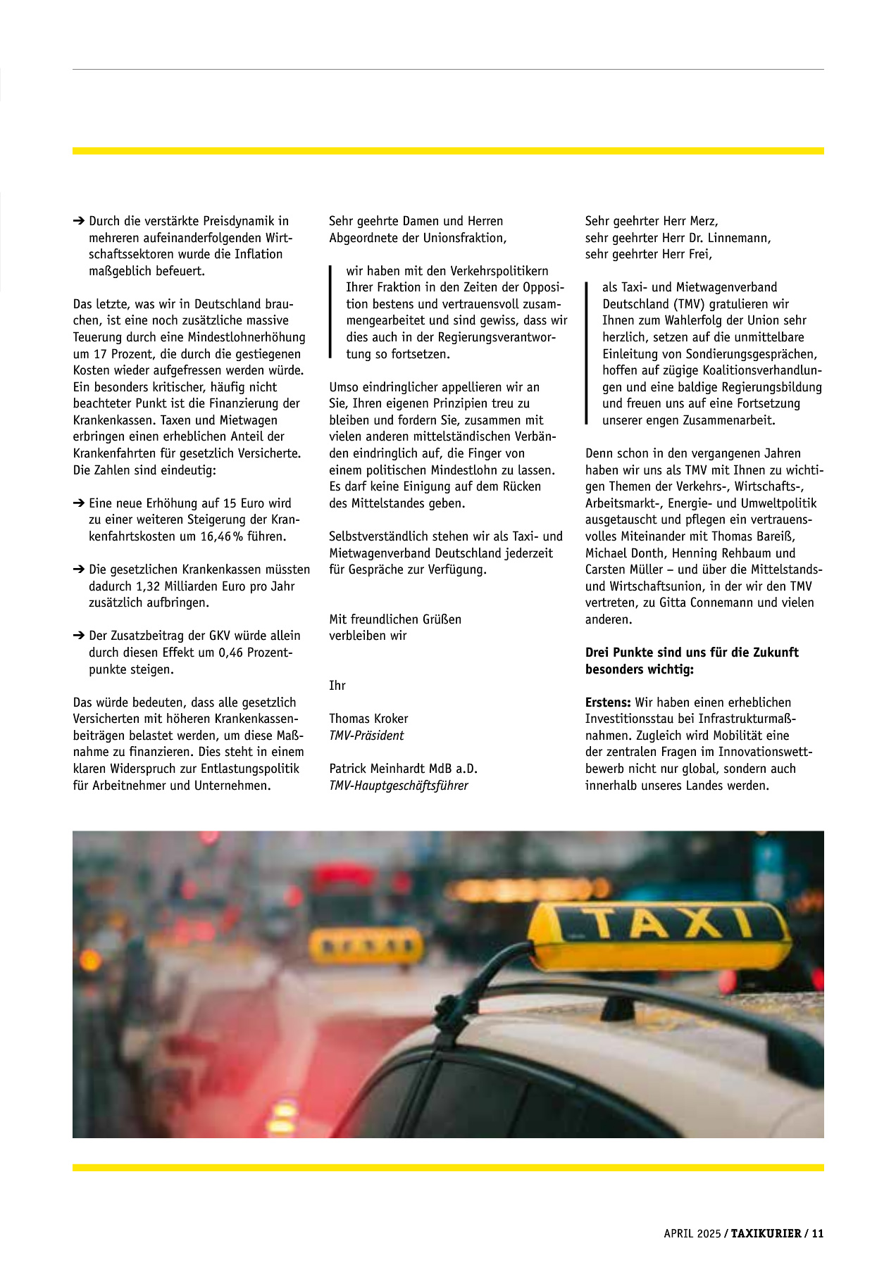 Originalseite 11 der Ausgabe Taxikurier April 2025