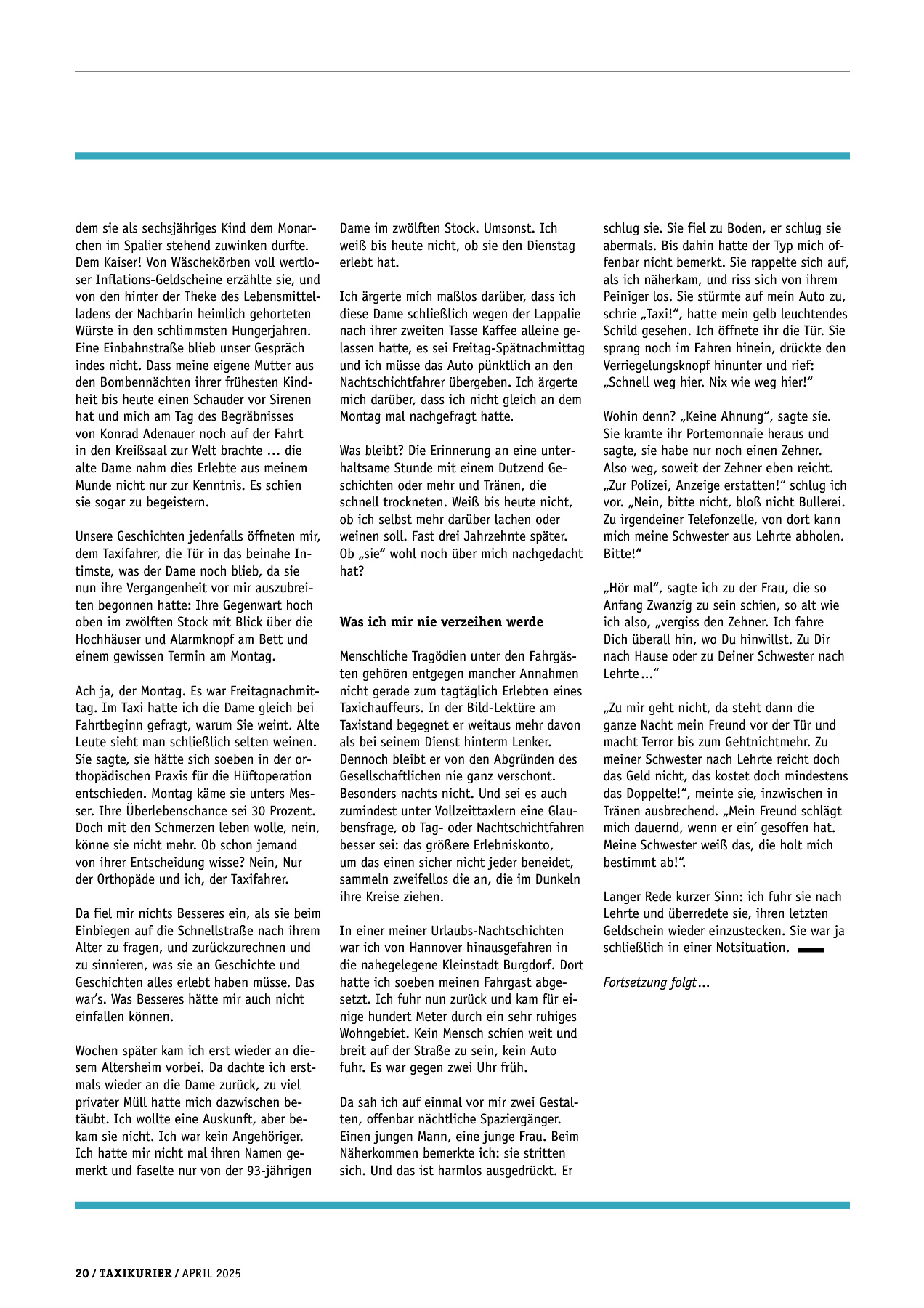 Originalseite 20 der Ausgabe Taxikurier April 2025