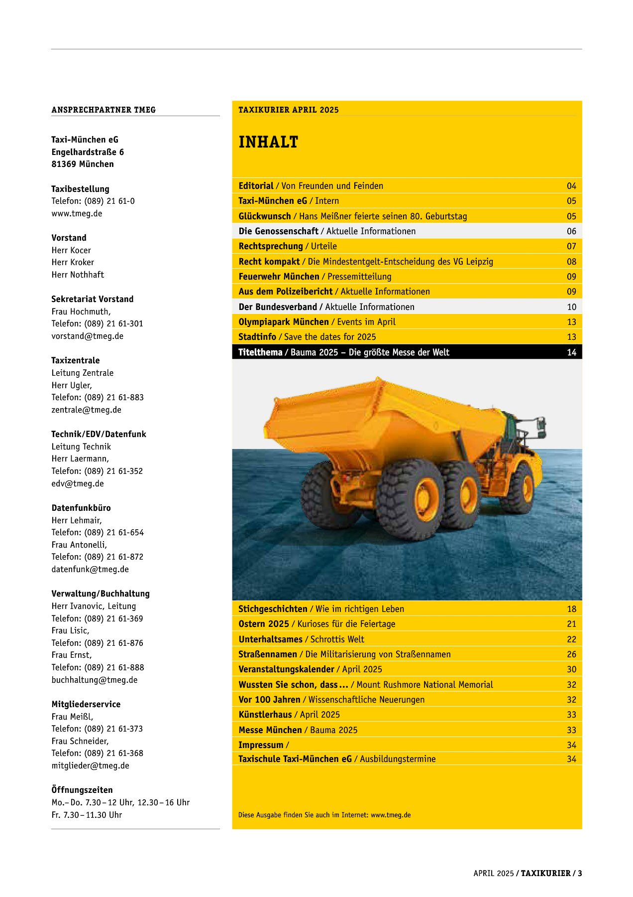 Originalseite 3 der Ausgabe Taxikurier April 2025