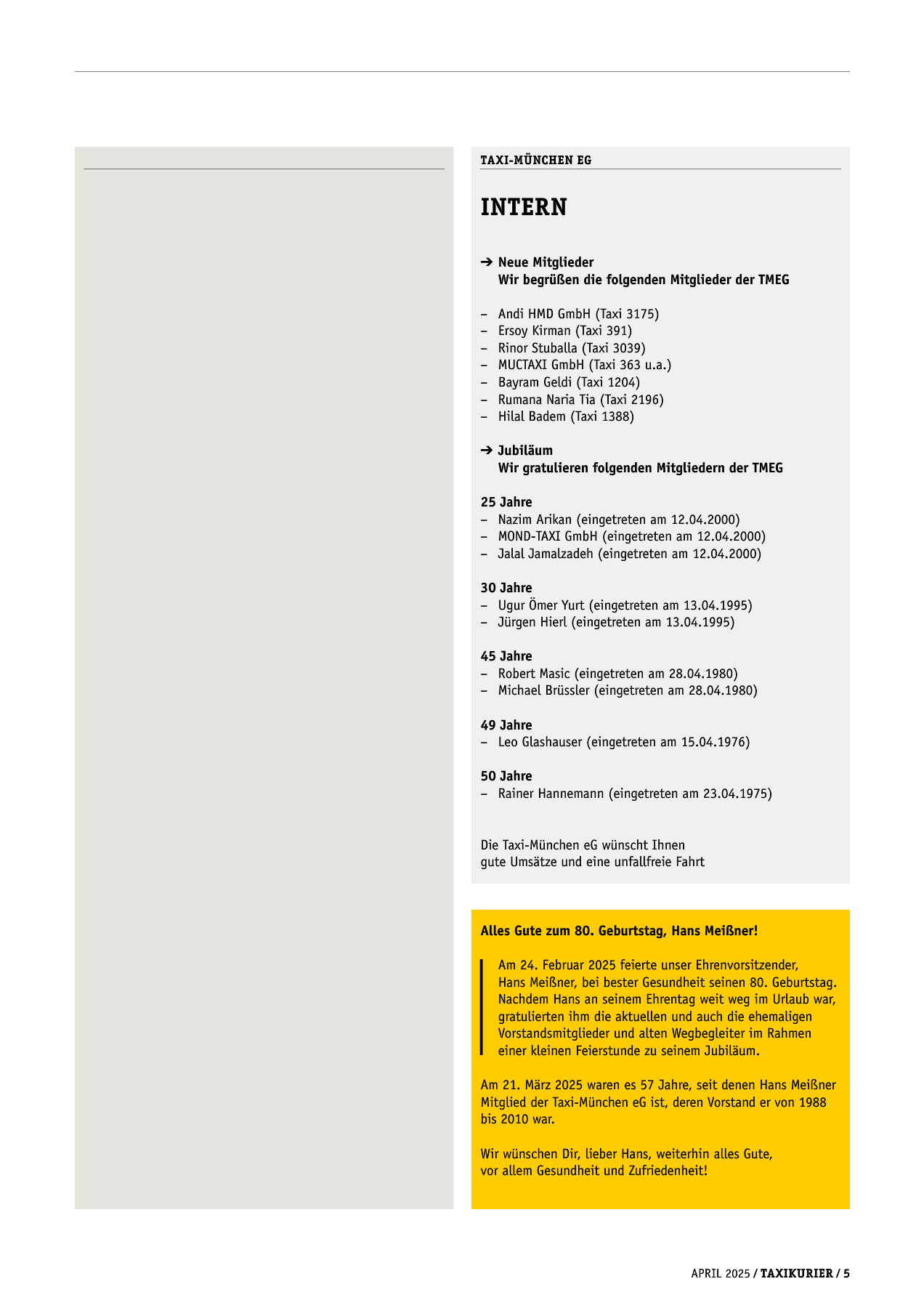 Originalseite 5 der Ausgabe Taxikurier April 2025