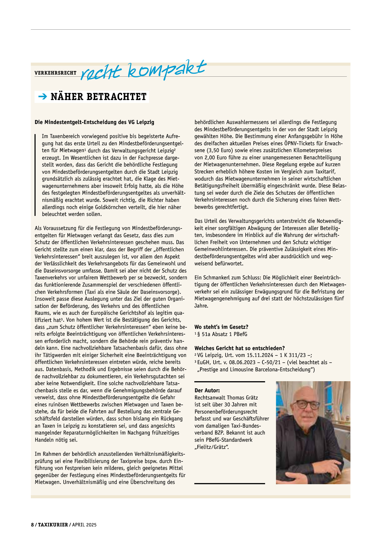 Originalseite 8 der Ausgabe Taxikurier April 2025