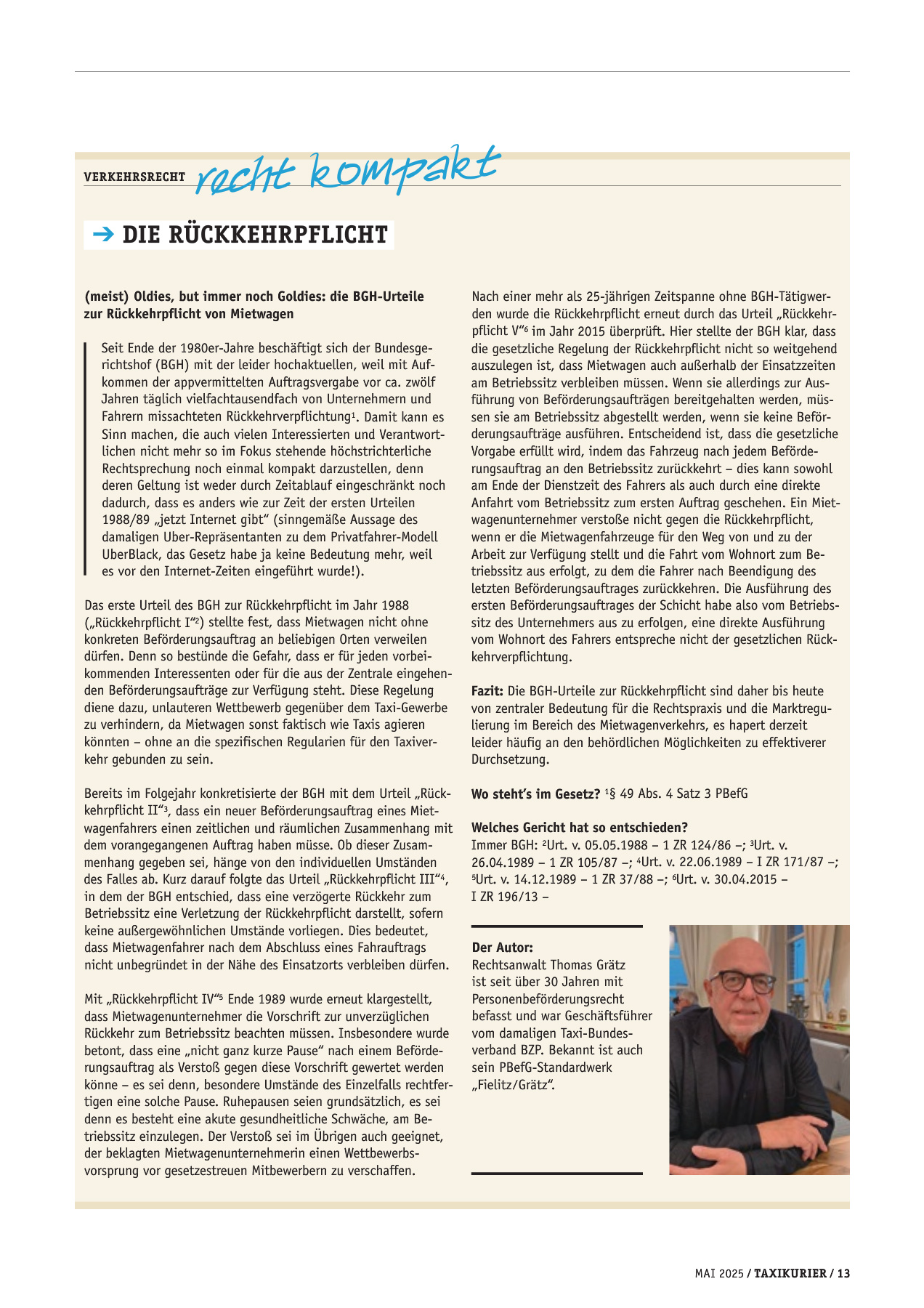 Originalseite 13 der Ausgabe Taxikurier Mai 2025