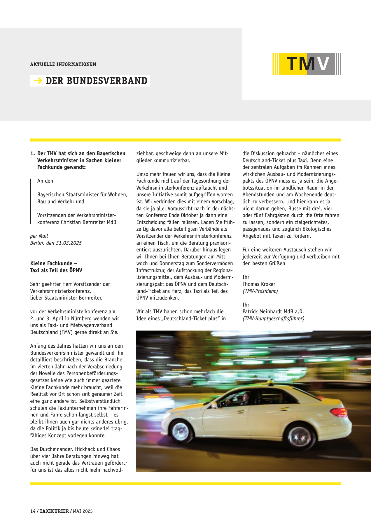 Originalseite 14 der Ausgabe Taxikurier Mai 2025