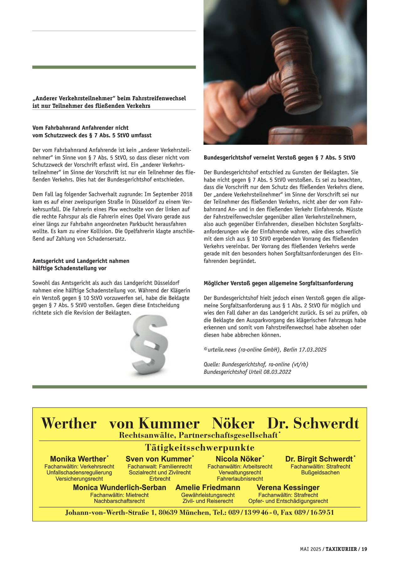 Originalseite 19 der Ausgabe Taxikurier Mai 2025