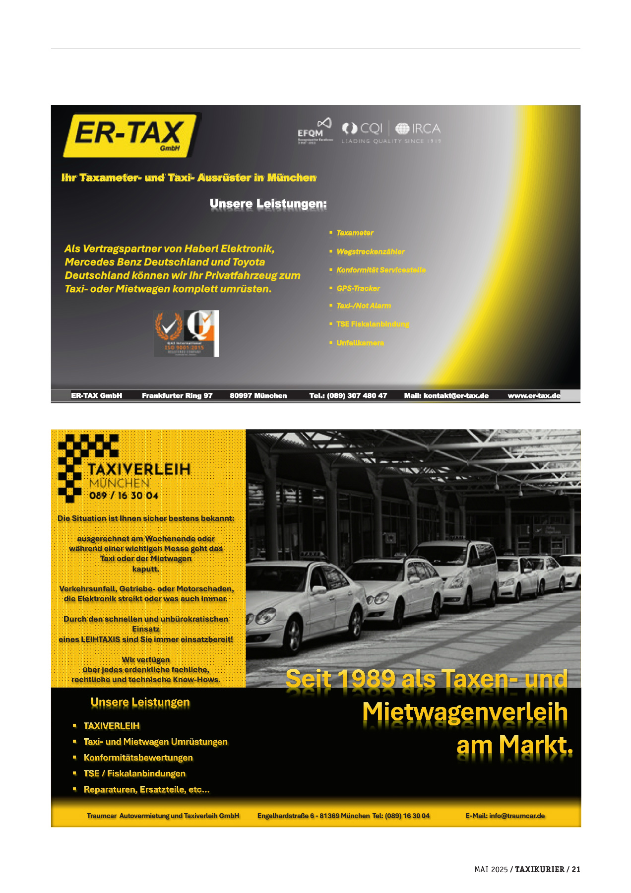 Originalseite 21 der Ausgabe Taxikurier Mai 2025
