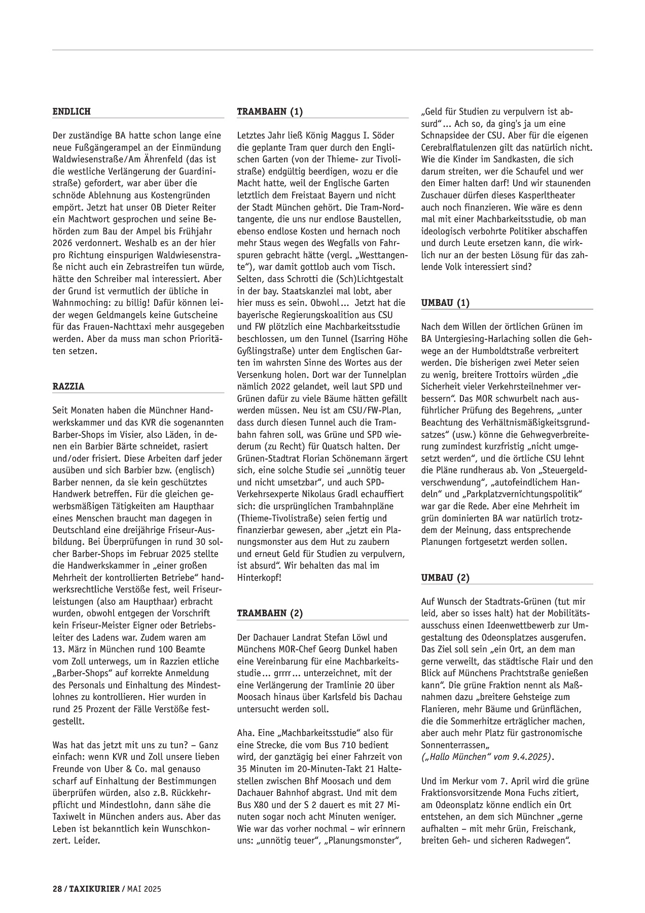 Originalseite 28 der Ausgabe Taxikurier Mai 2025