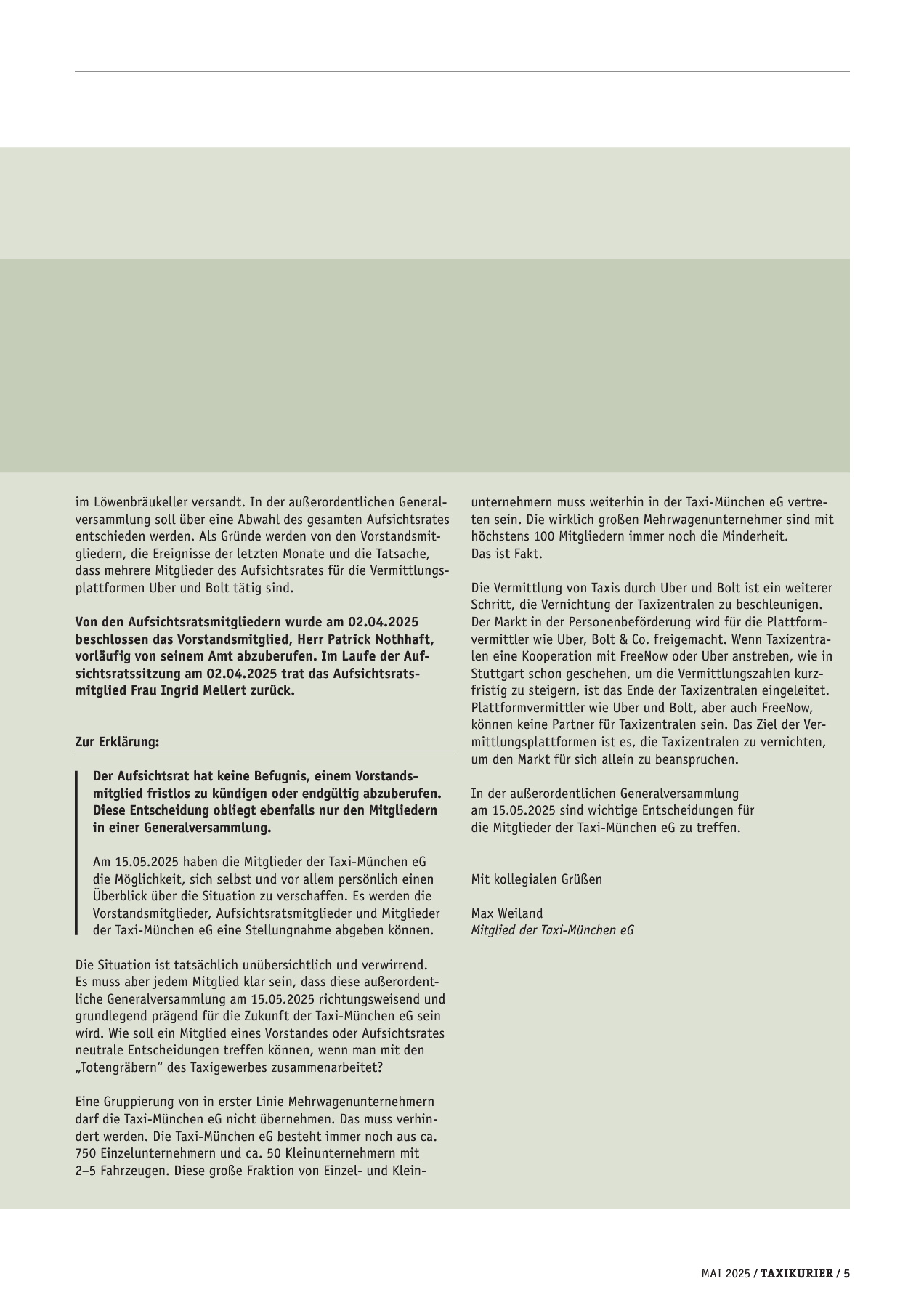 Originalseite 5 der Ausgabe Taxikurier Mai 2025