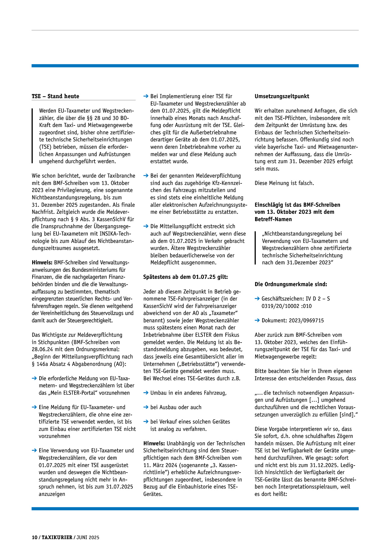 Originalseite 10 der Ausgabe Taxikurier Juni 2025