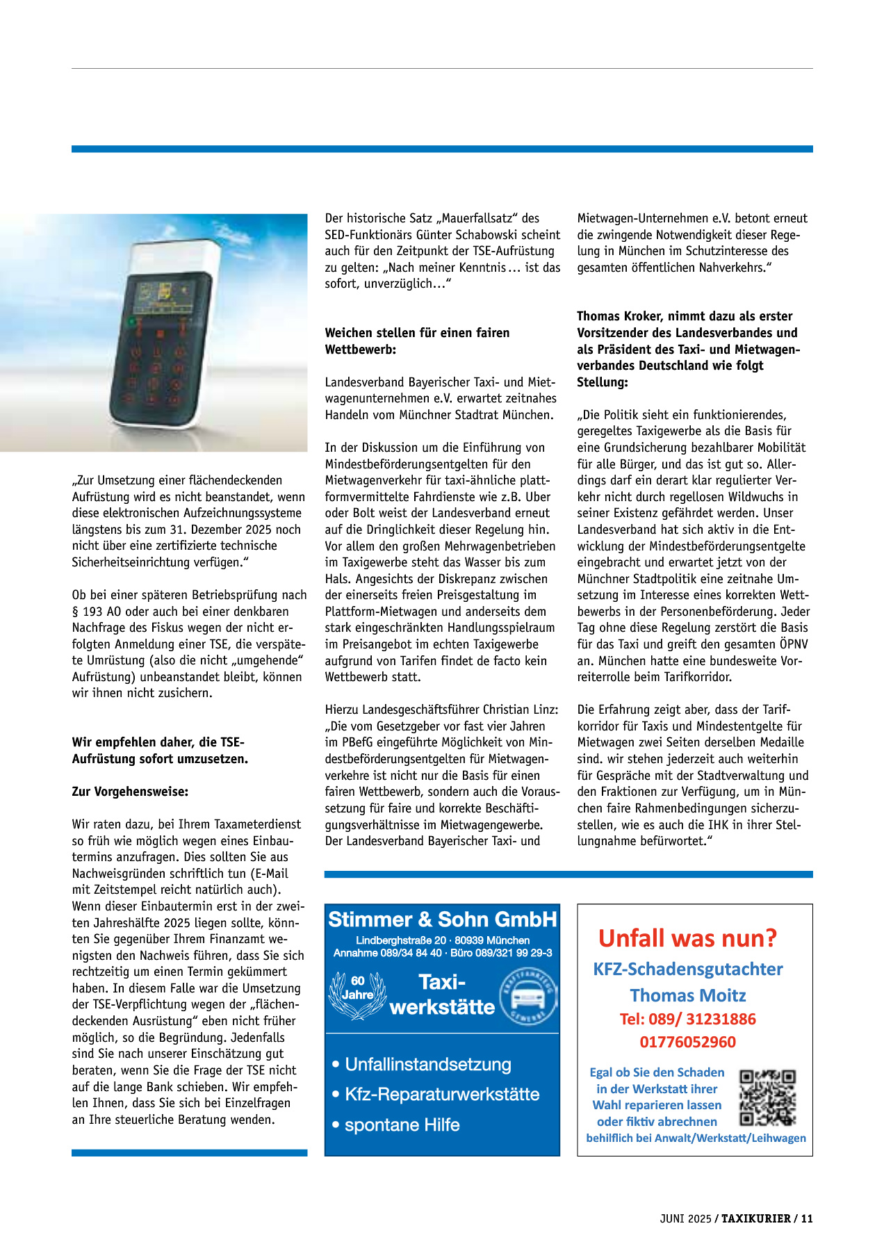 Originalseite 11 der Ausgabe Taxikurier Juni 2025