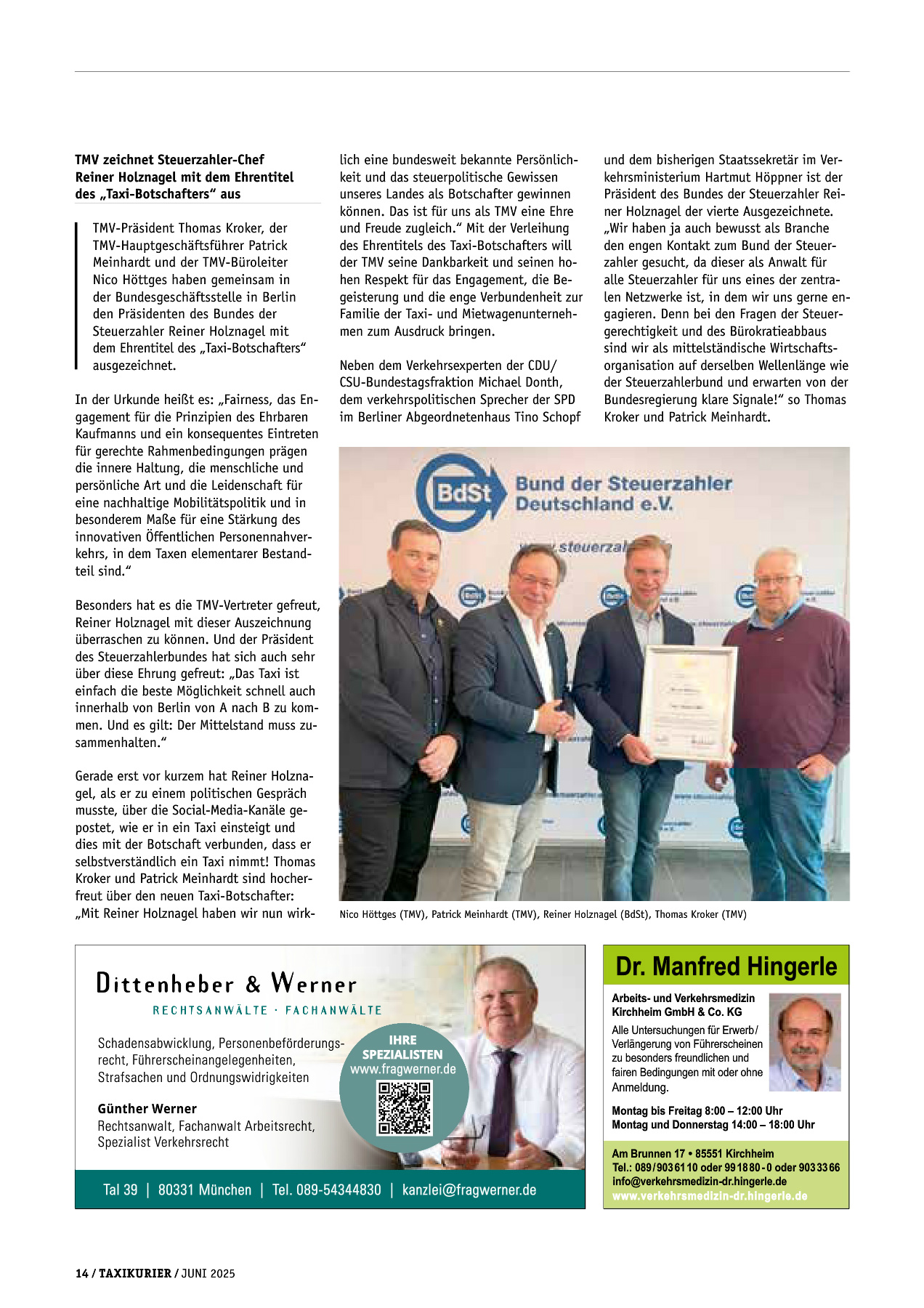 Originalseite 14 der Ausgabe Taxikurier Juni 2025