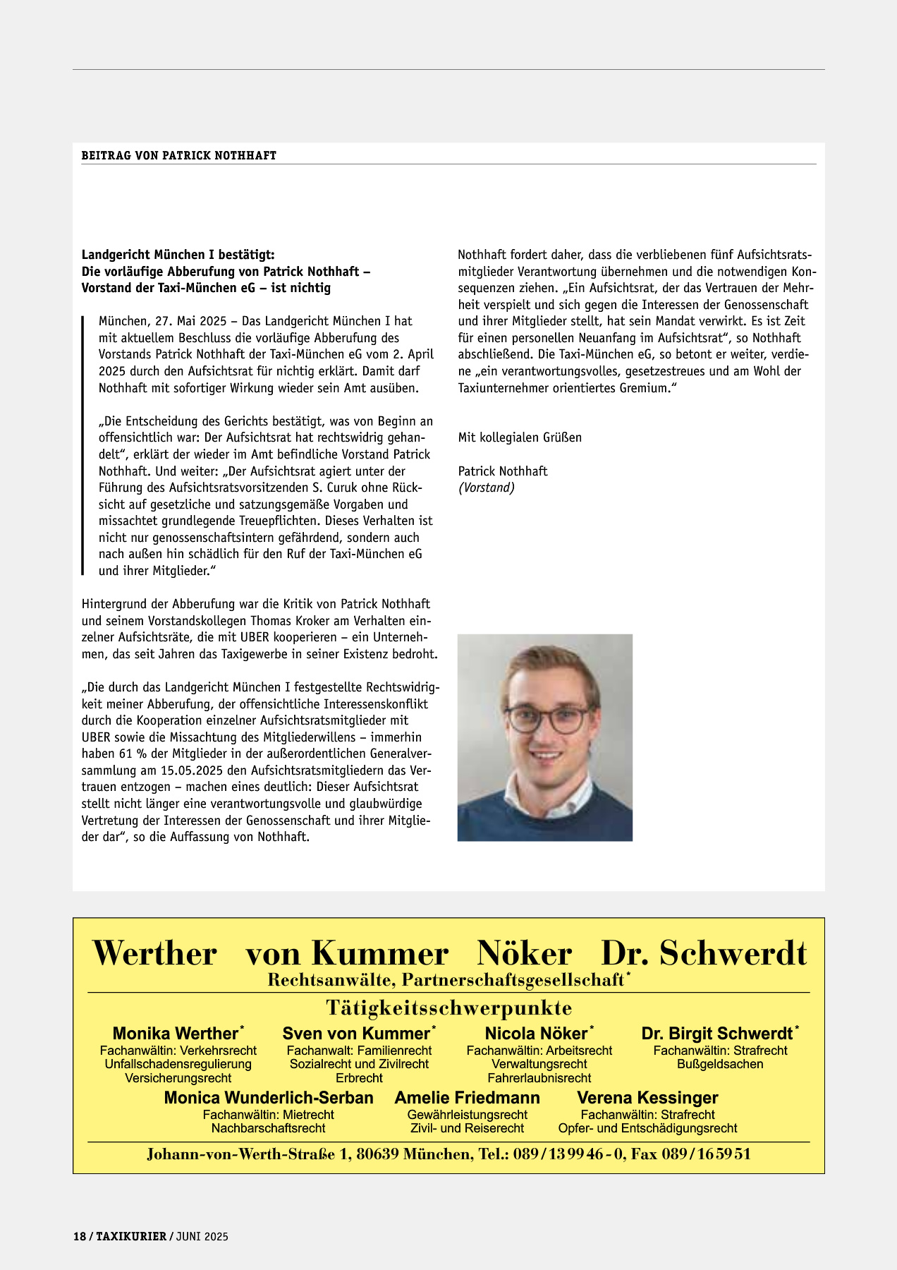 Originalseite 18 der Ausgabe Taxikurier Juni 2025