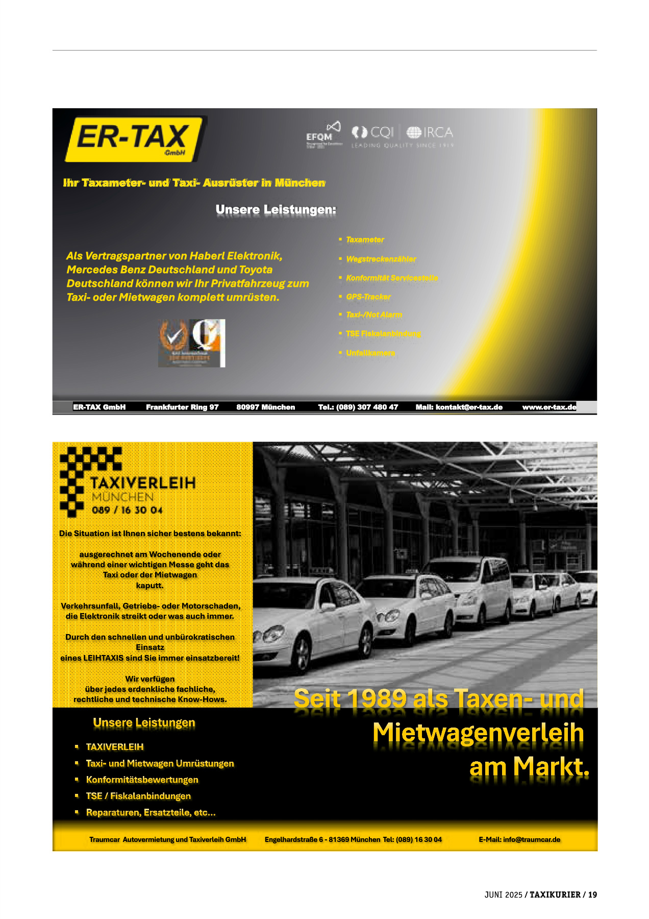 Originalseite 19 der Ausgabe Taxikurier Juni 2025