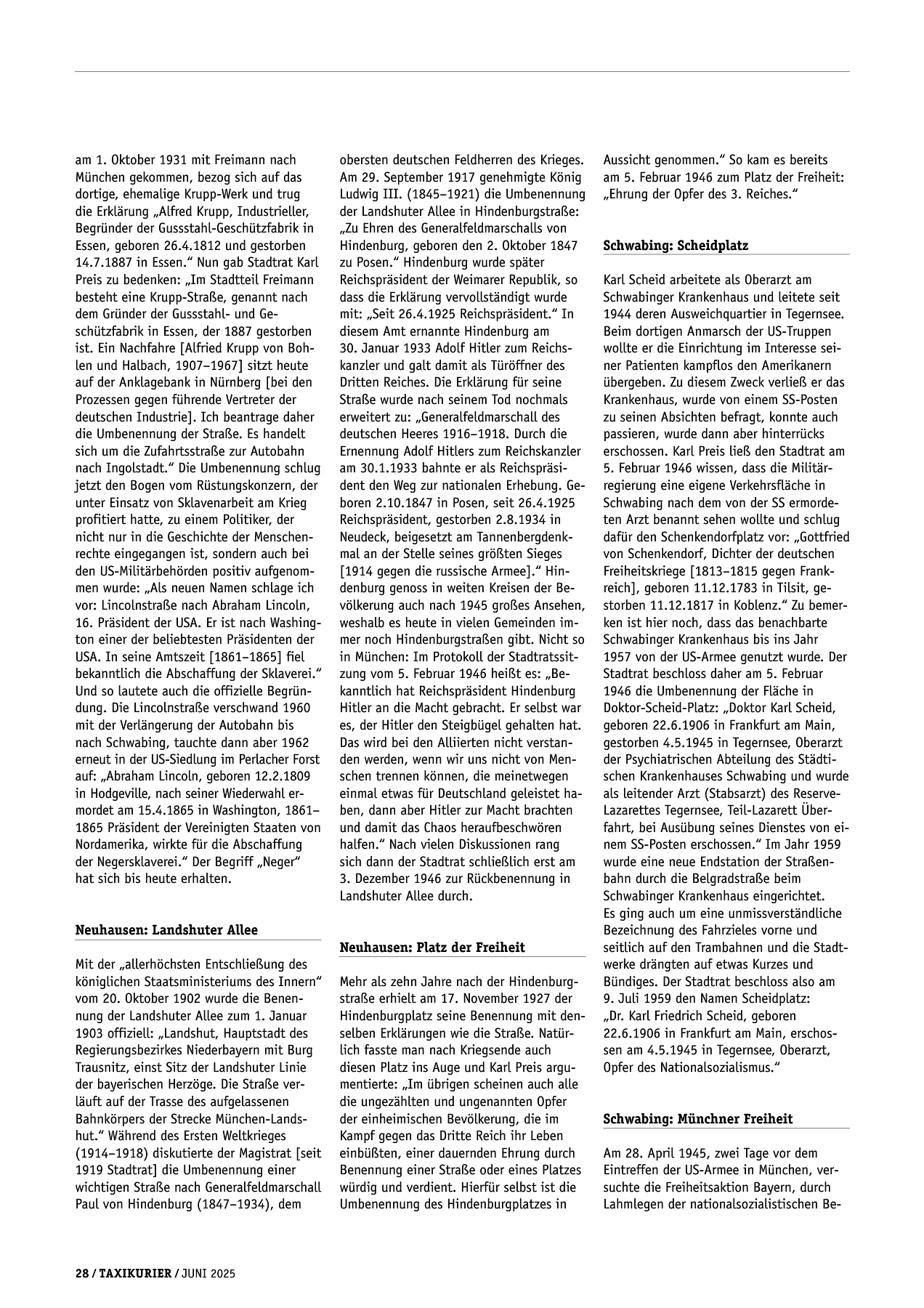 Originalseite 28 der Ausgabe Taxikurier Juni 2025