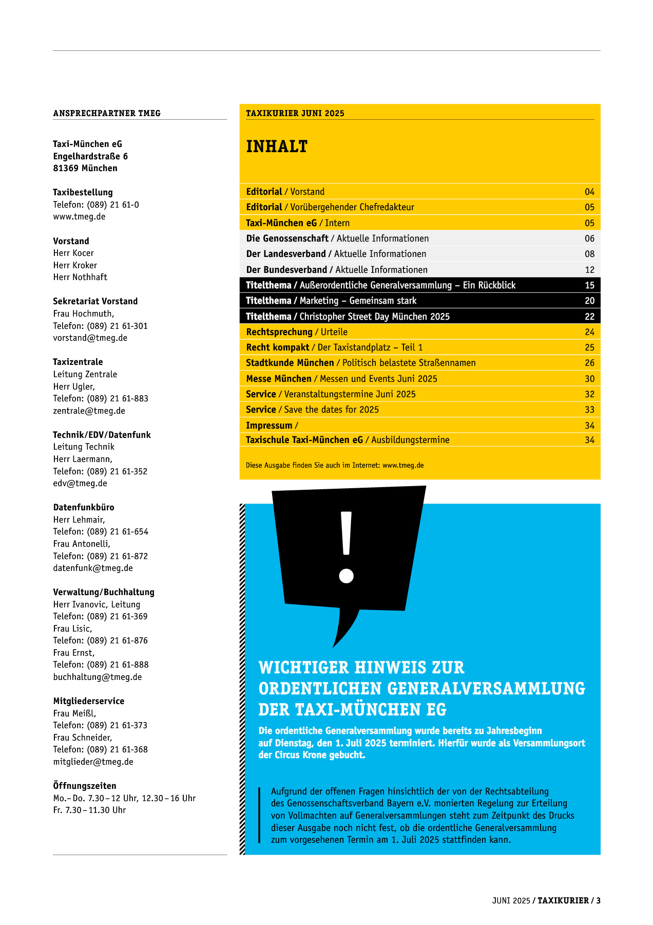 Originalseite 3 der Ausgabe Taxikurier Juni 2025