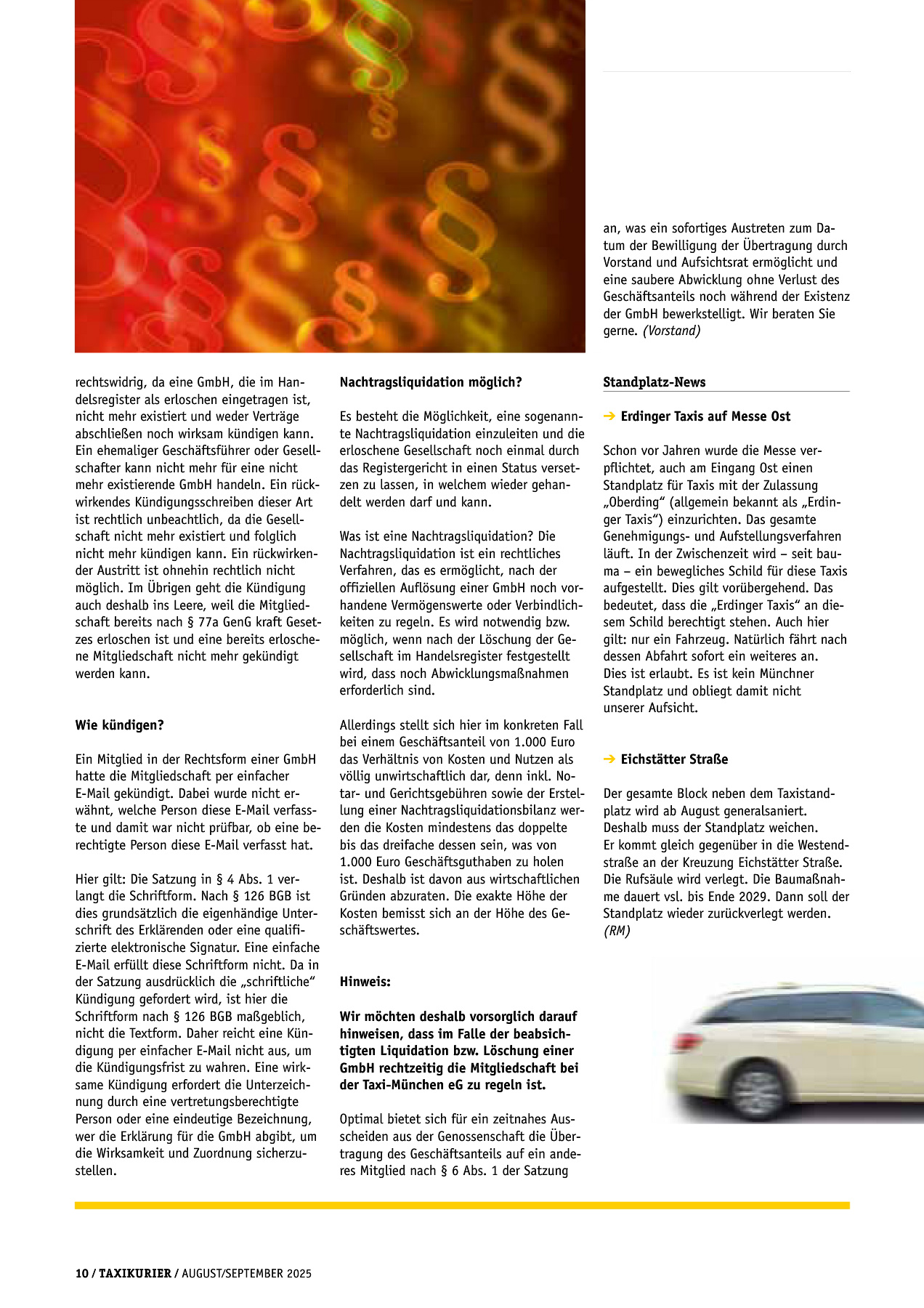 Originalseite 10 der Ausgabe Taxikurier August und September 2025