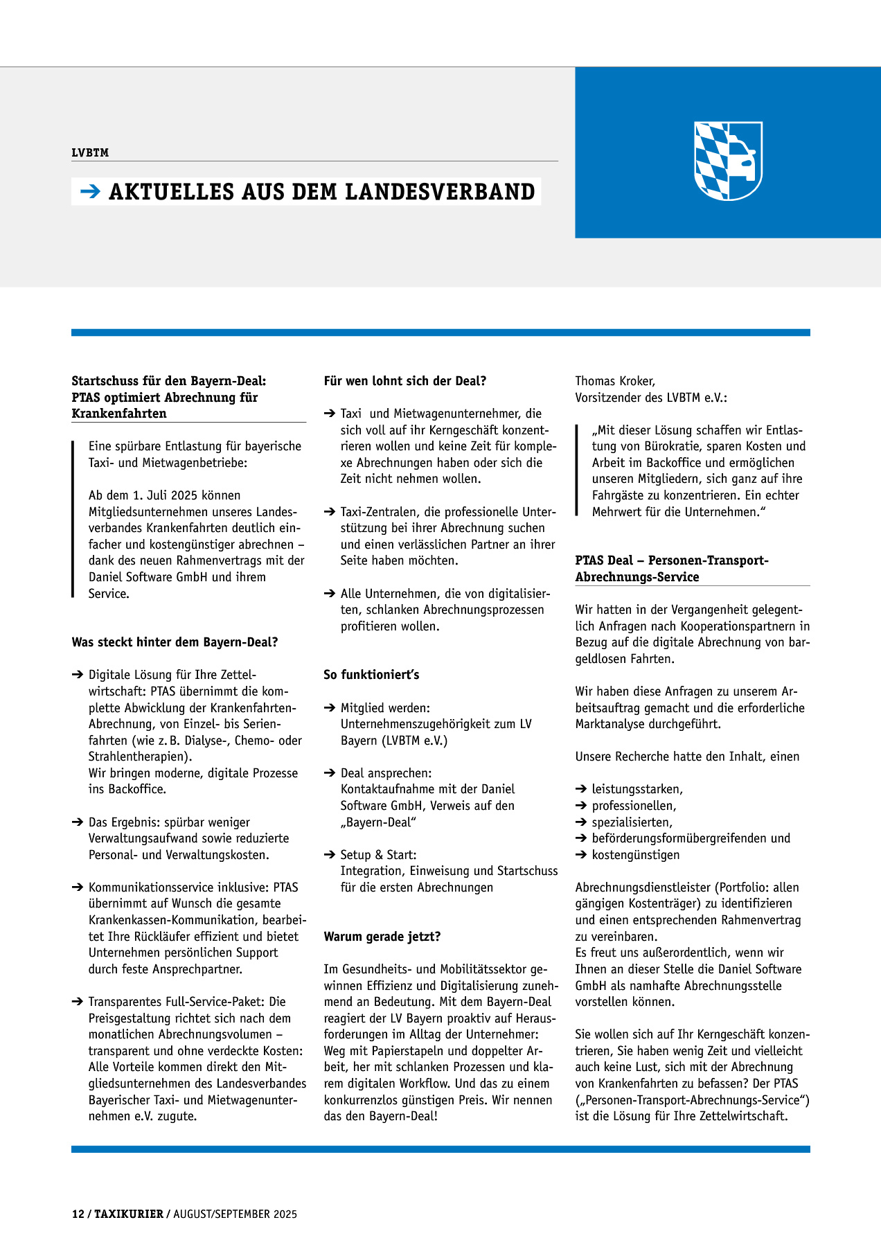 Originalseite 12 der Ausgabe Taxikurier August und September 2025