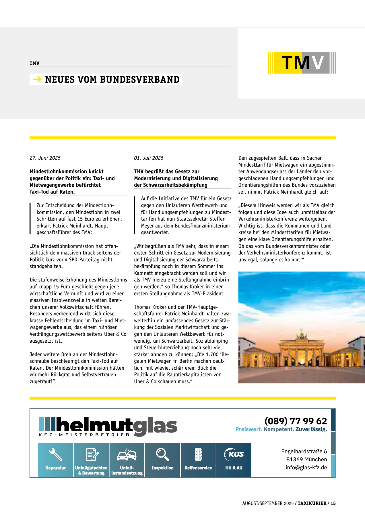Originalseite 15 der Ausgabe Taxikurier August und September 2025