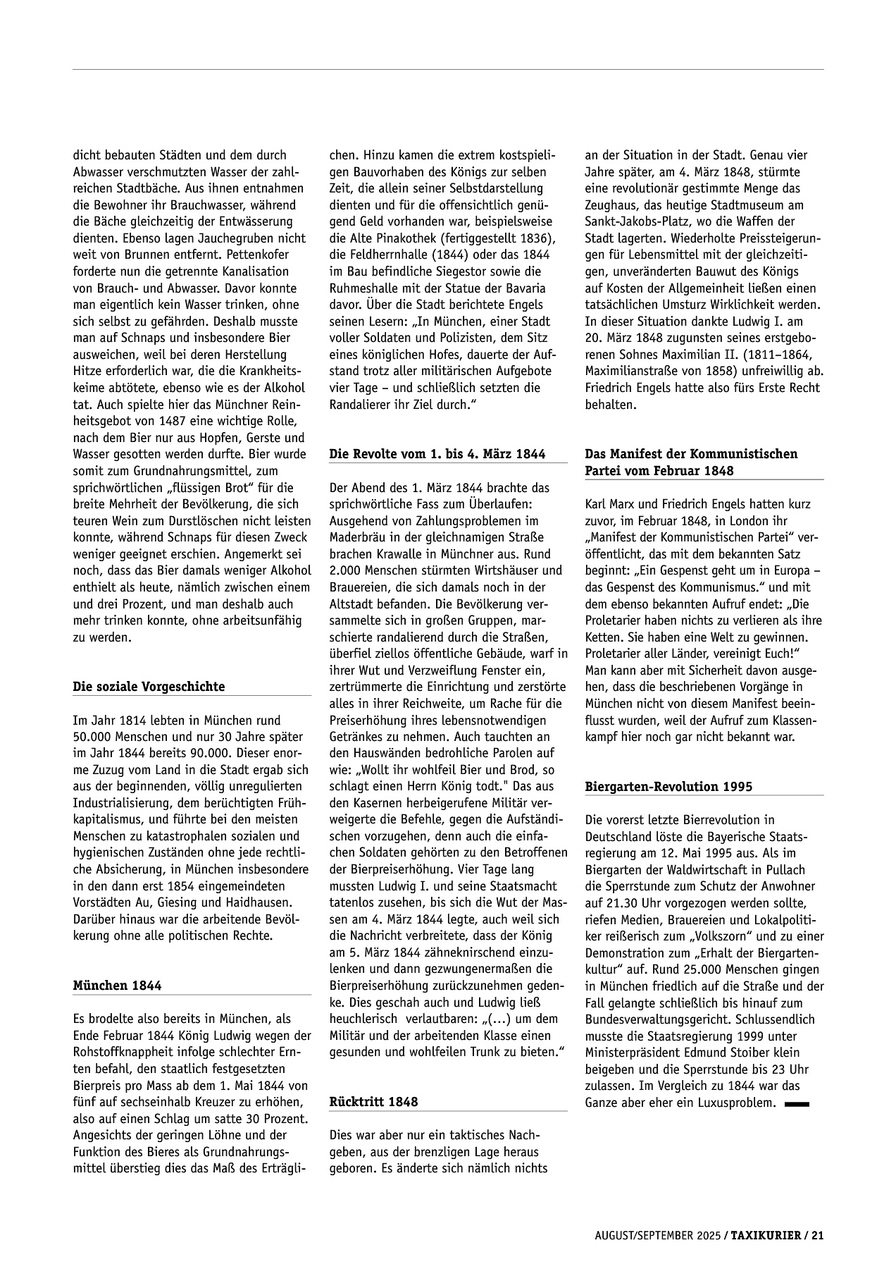 Originalseite 21 der Ausgabe Taxikurier August und September 2025