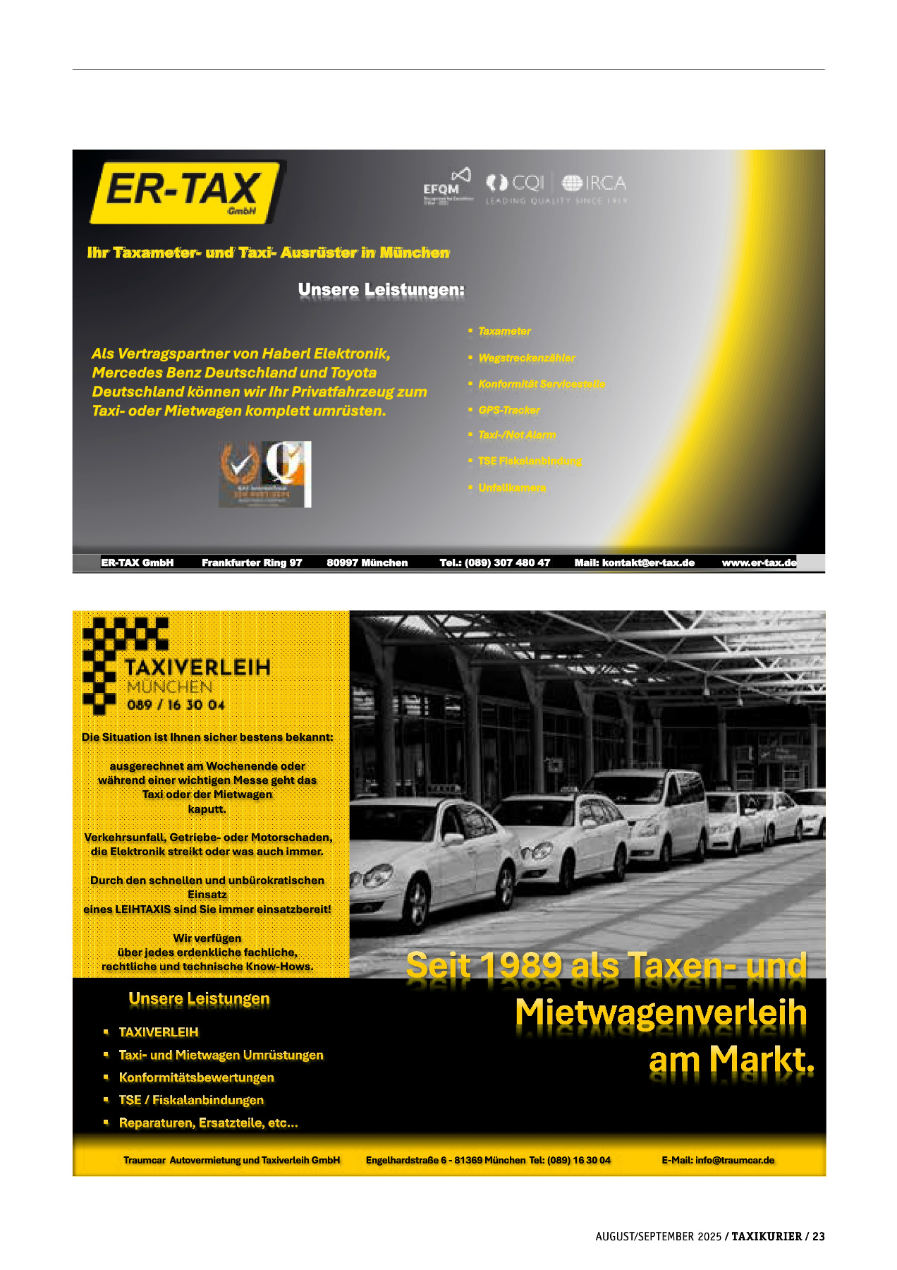 Originalseite 23 der Ausgabe Taxikurier August und September 2025