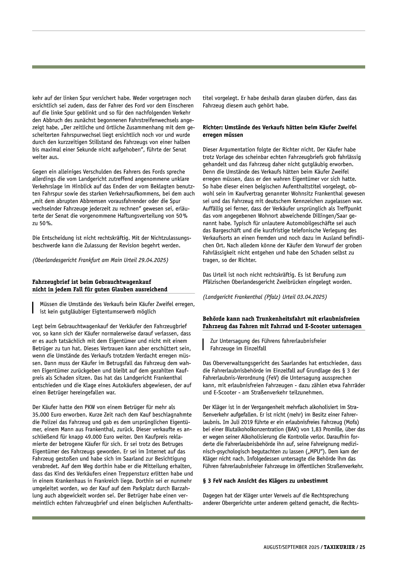 Originalseite 25 der Ausgabe Taxikurier August und September 2025