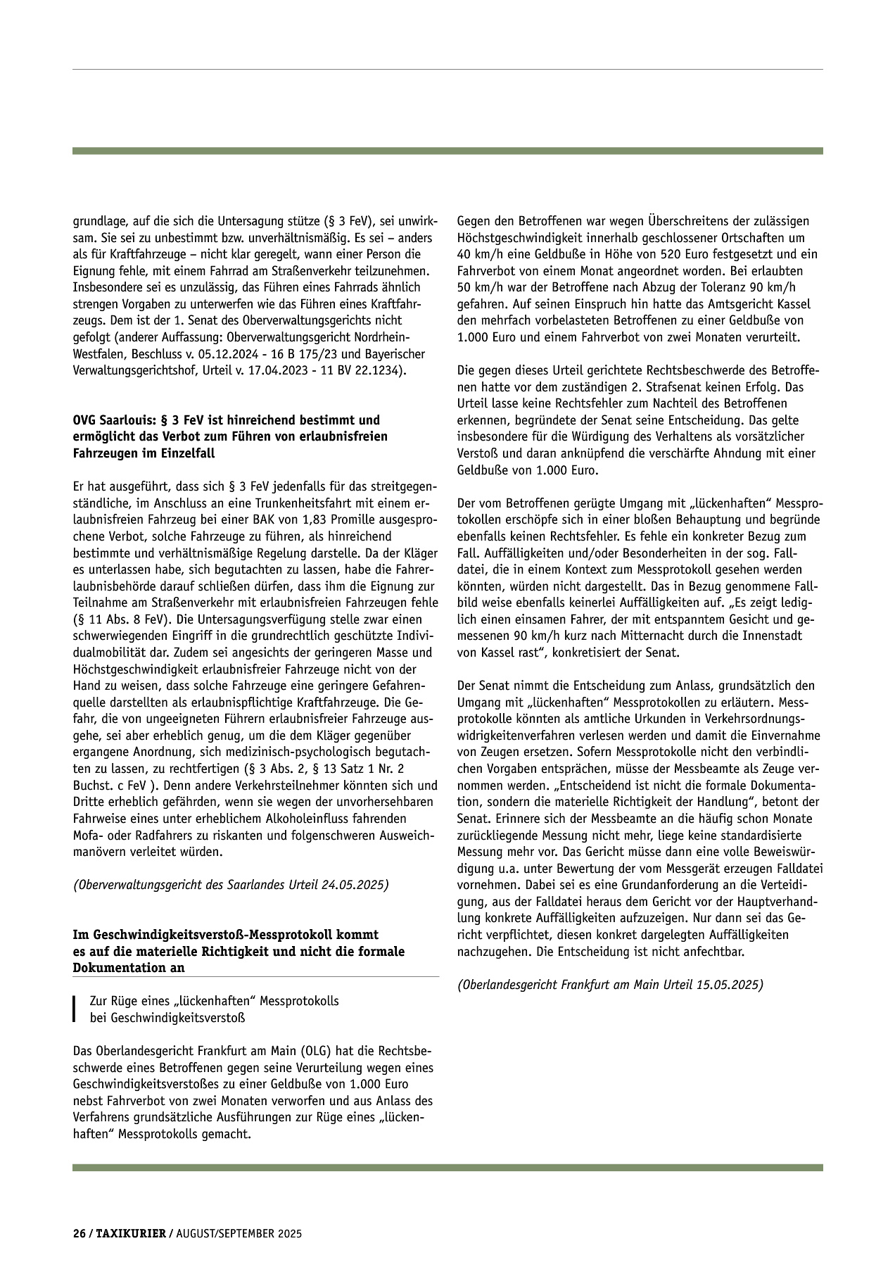 Originalseite 26 der Ausgabe Taxikurier August und September 2025