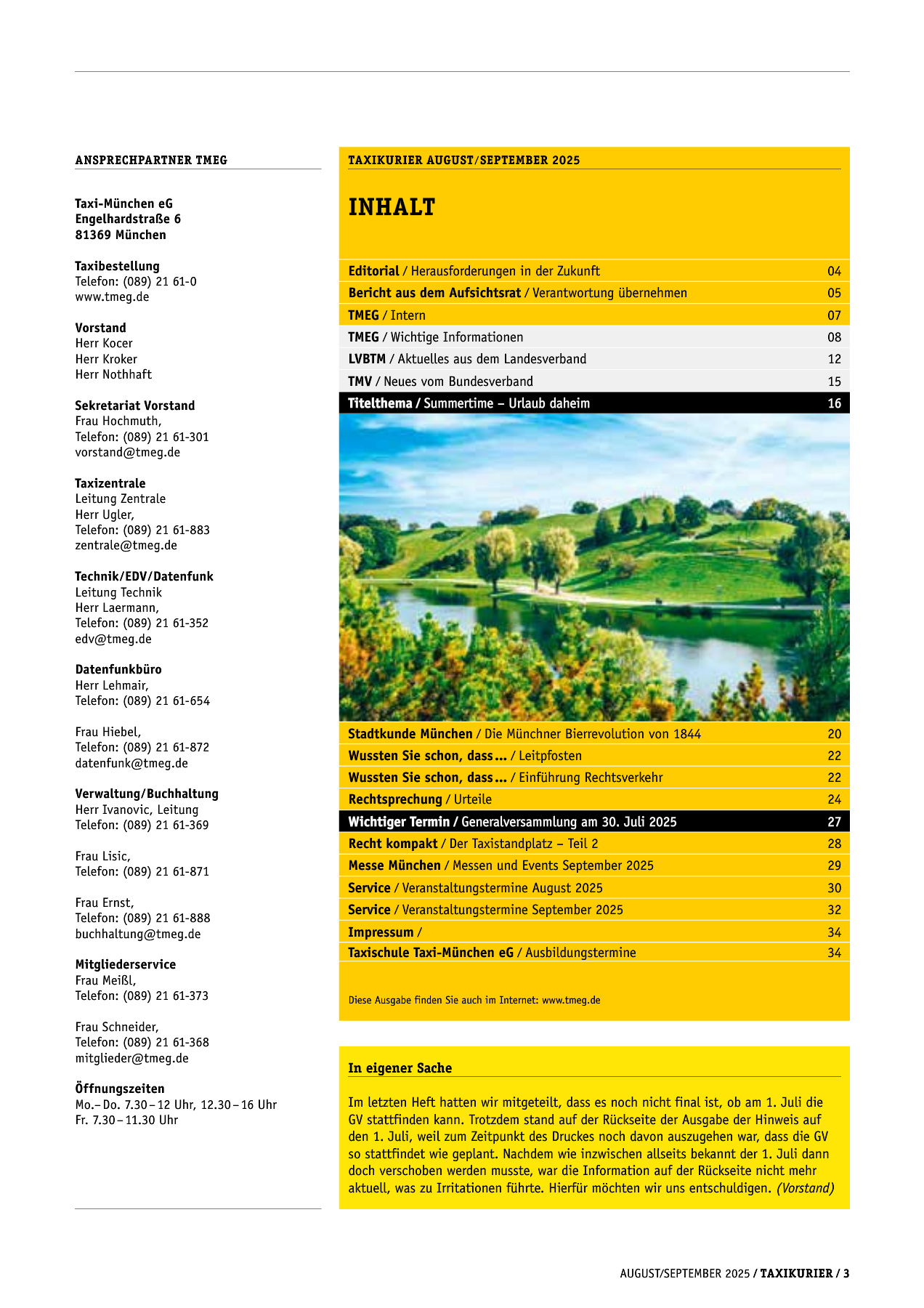 Originalseite 3 der Ausgabe Taxikurier August und September 2025