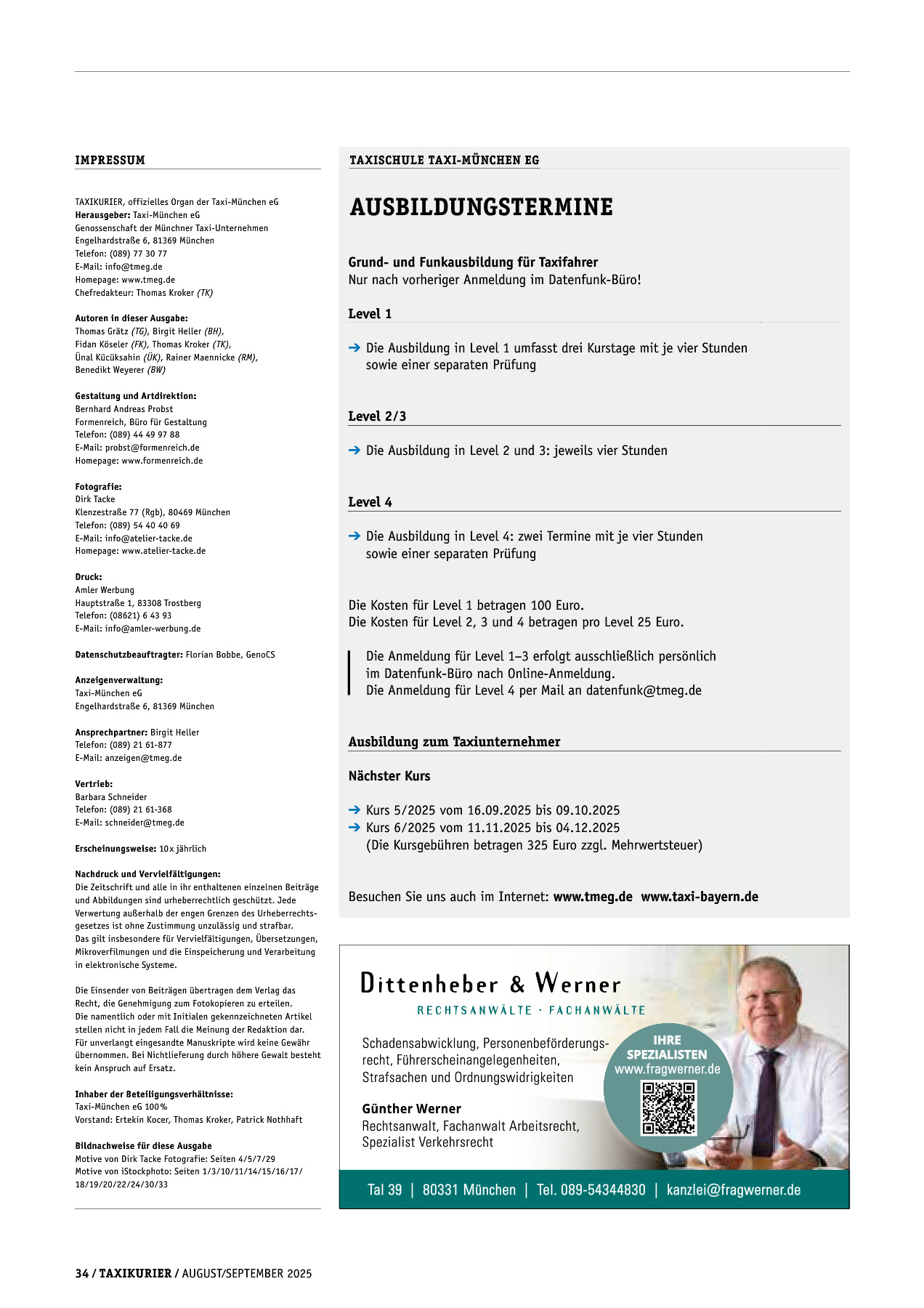 Originalseite 34 der Ausgabe Taxikurier August und September 2025