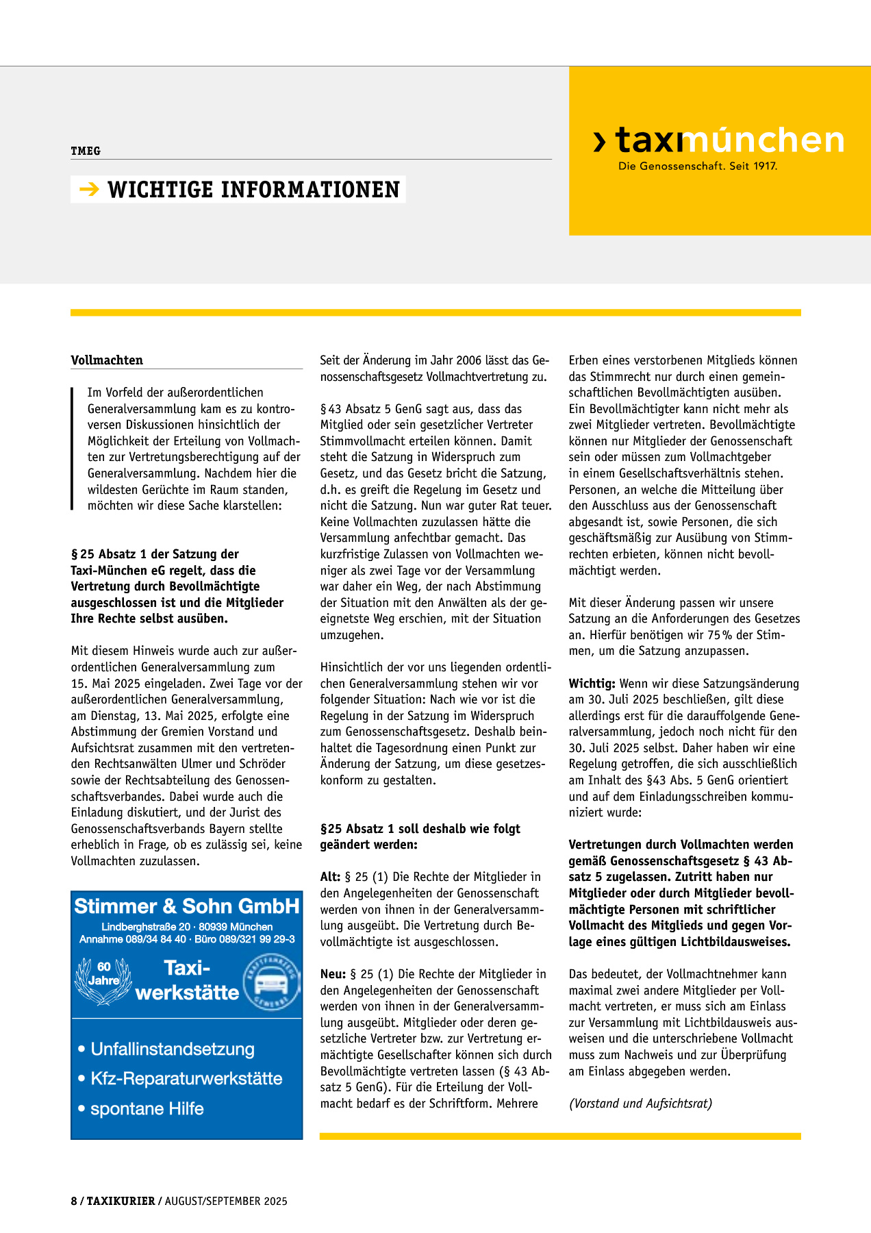 Originalseite 8 der Ausgabe Taxikurier August und September 2025