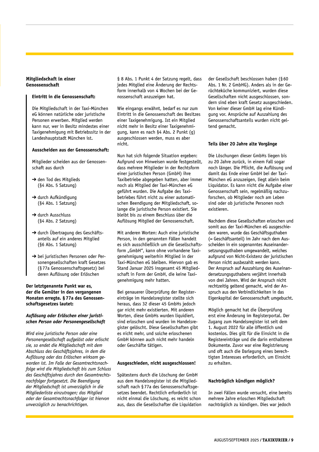Originalseite 9 der Ausgabe Taxikurier August und September 2025