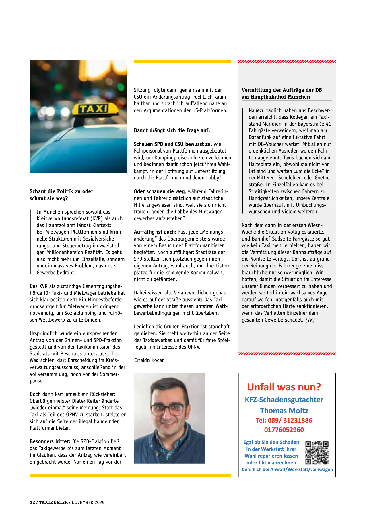 Originalseite 12 der Ausgabe Taxikurier November 2025