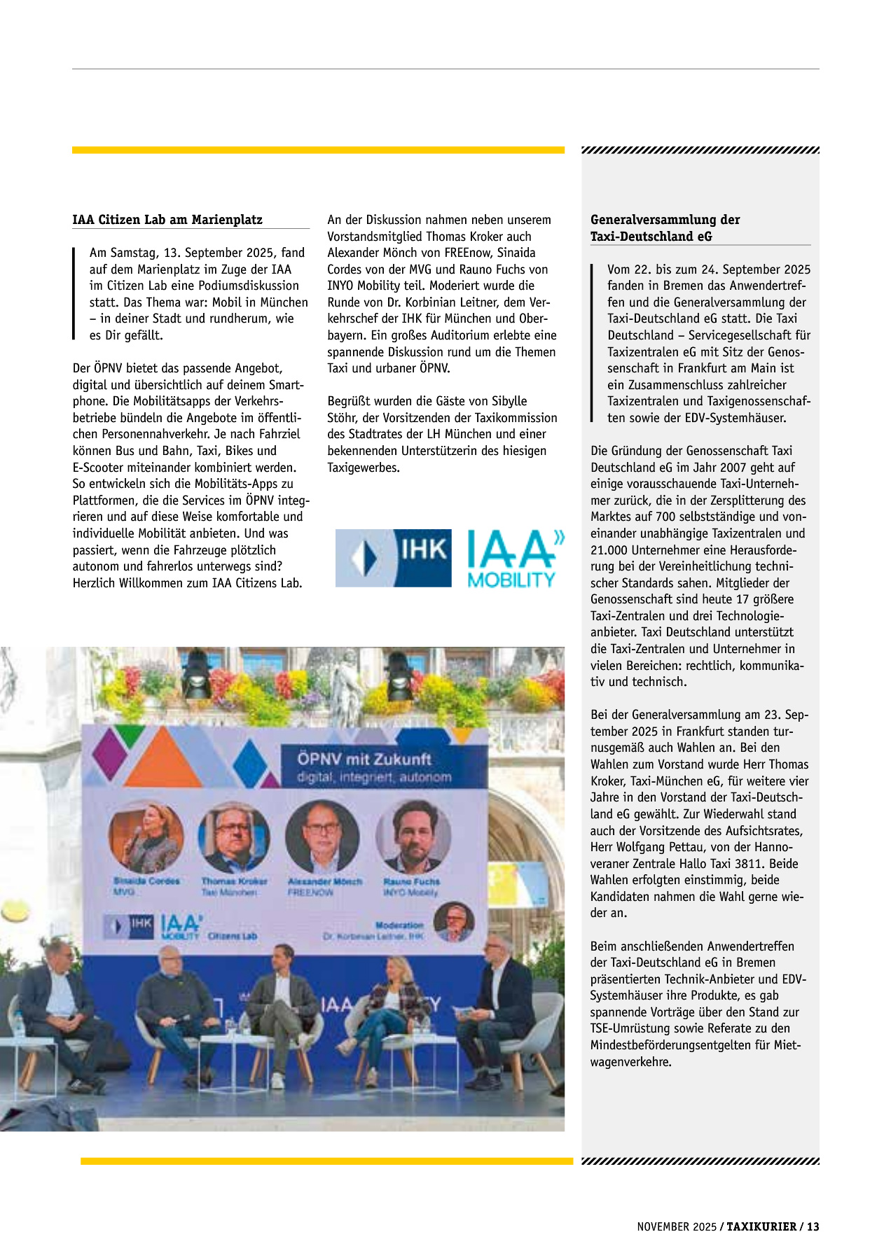 Originalseite 13 der Ausgabe Taxikurier November 2025