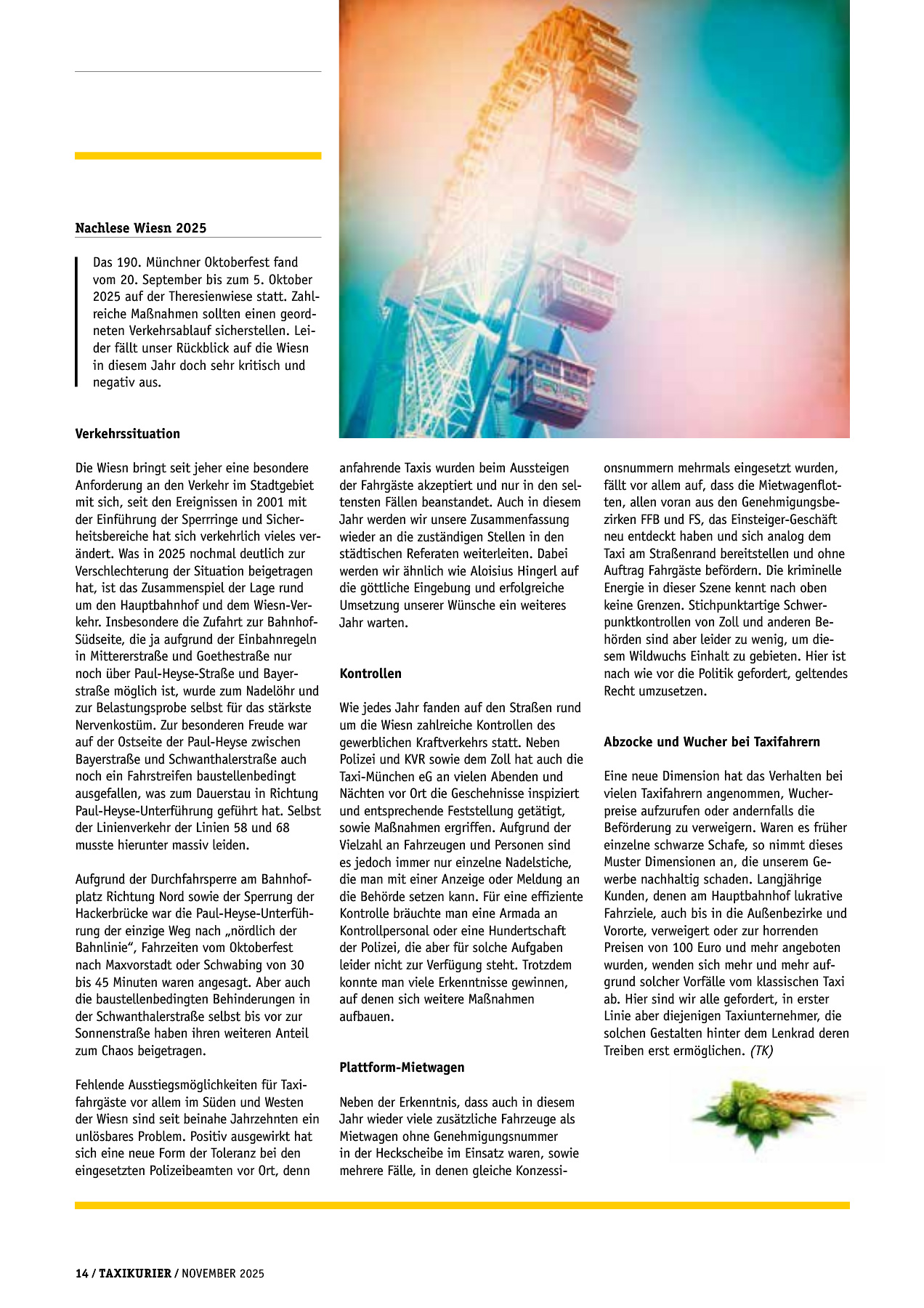 Originalseite 14 der Ausgabe Taxikurier November 2025