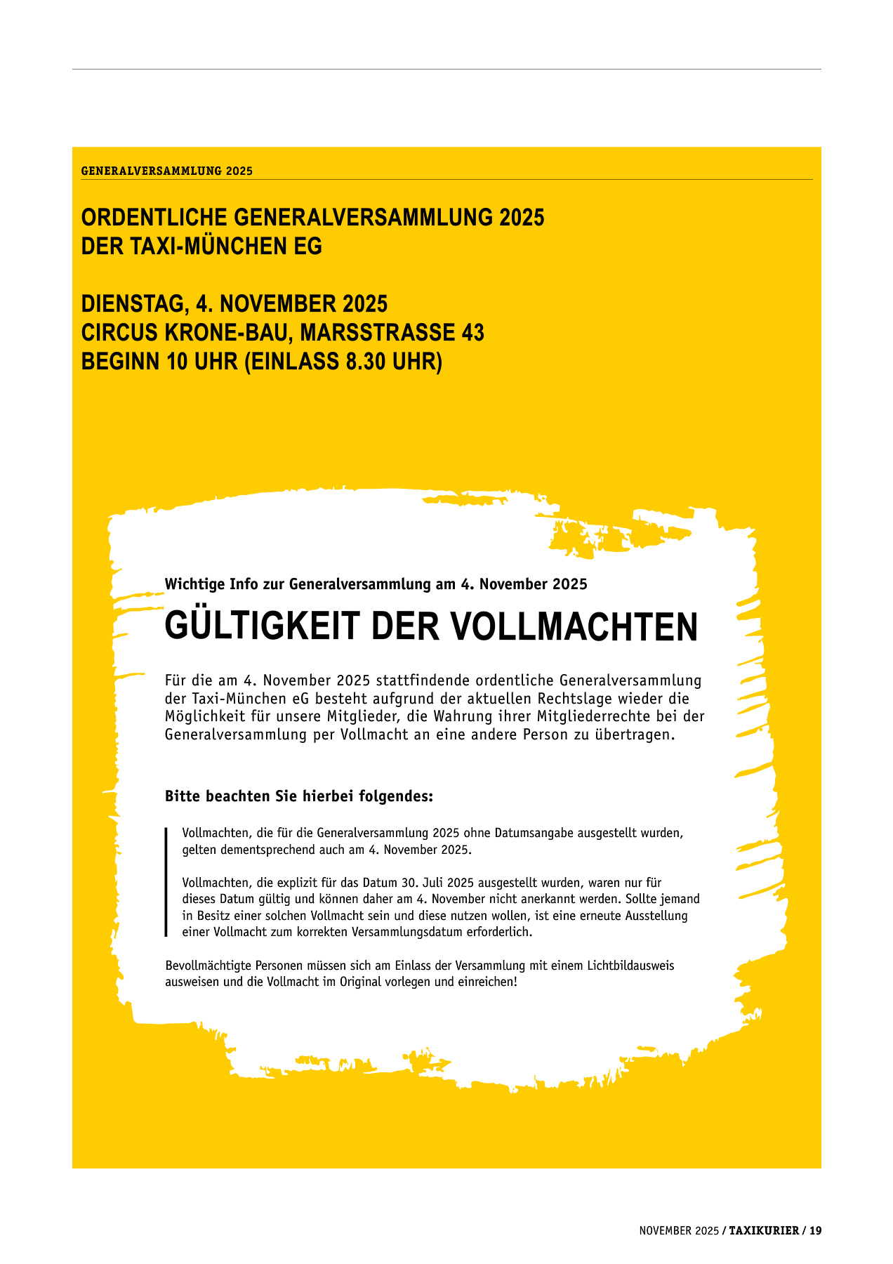 Originalseite 19 der Ausgabe Taxikurier November 2025