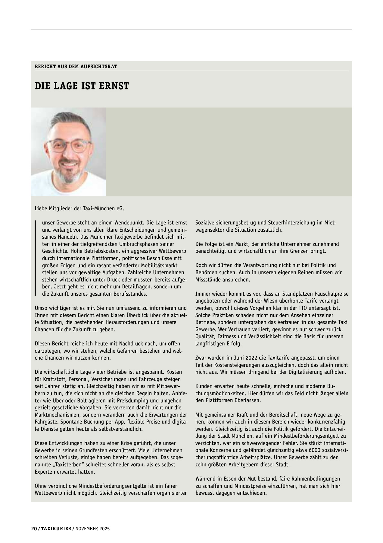 Originalseite 20 der Ausgabe Taxikurier November 2025