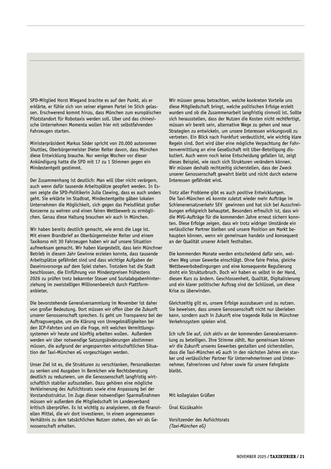 Originalseite 21 der Ausgabe Taxikurier November 2025