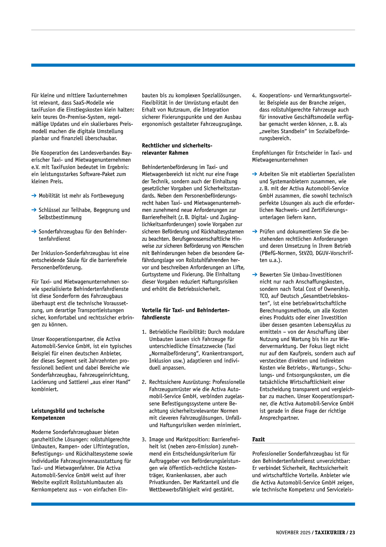 Originalseite 23 der Ausgabe Taxikurier November 2025
