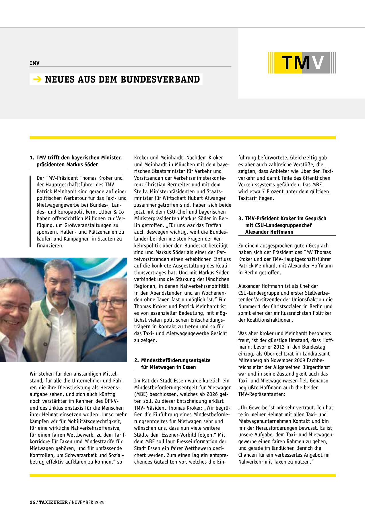 Originalseite 26 der Ausgabe Taxikurier November 2025