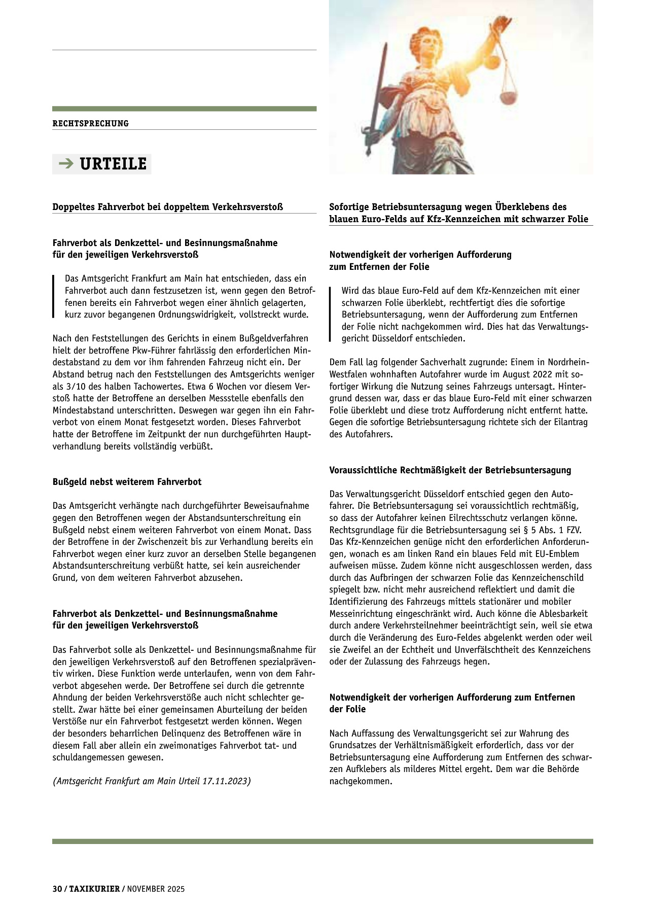 Originalseite 30 der Ausgabe Taxikurier November 2025