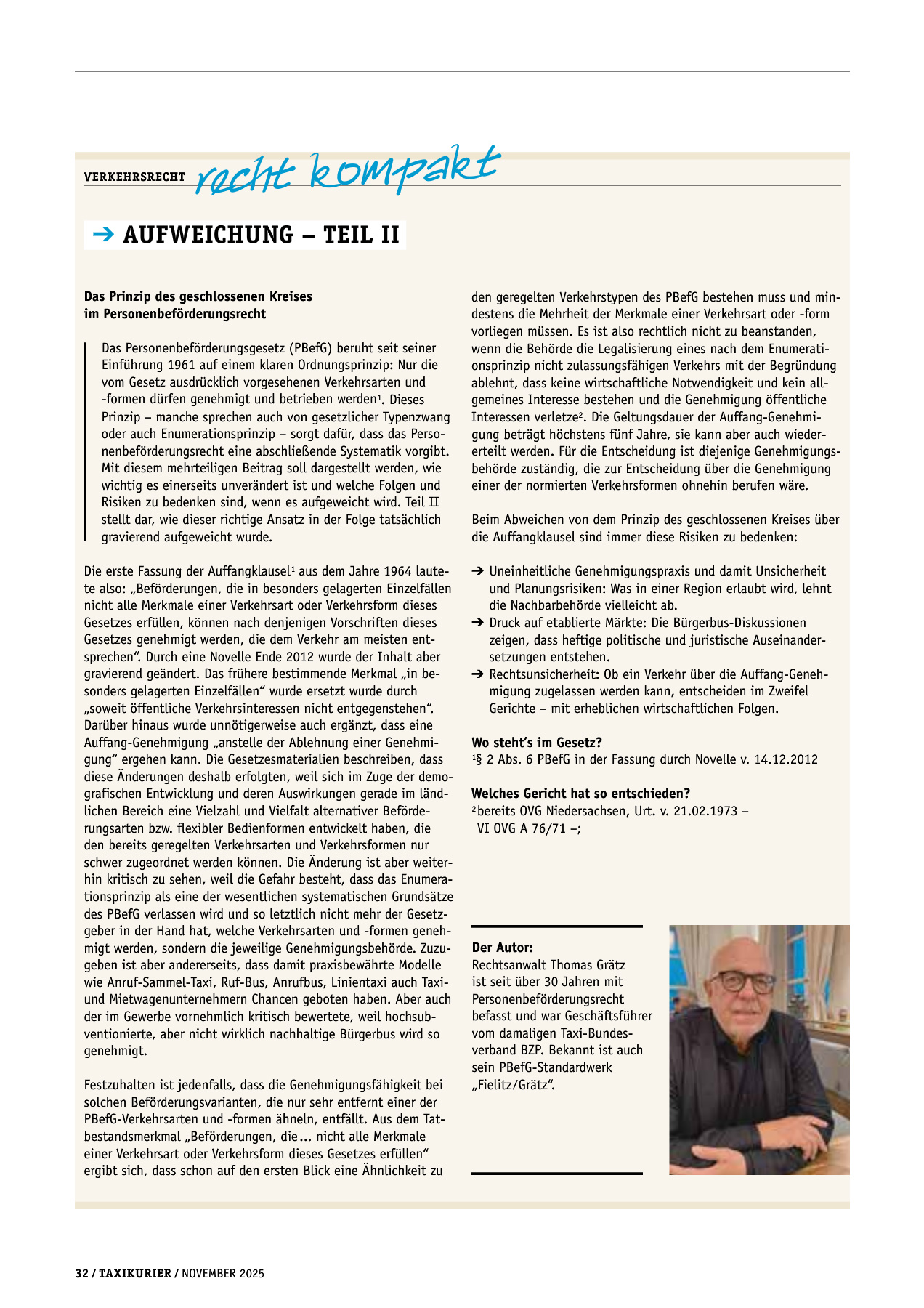 Originalseite 32 der Ausgabe Taxikurier November 2025