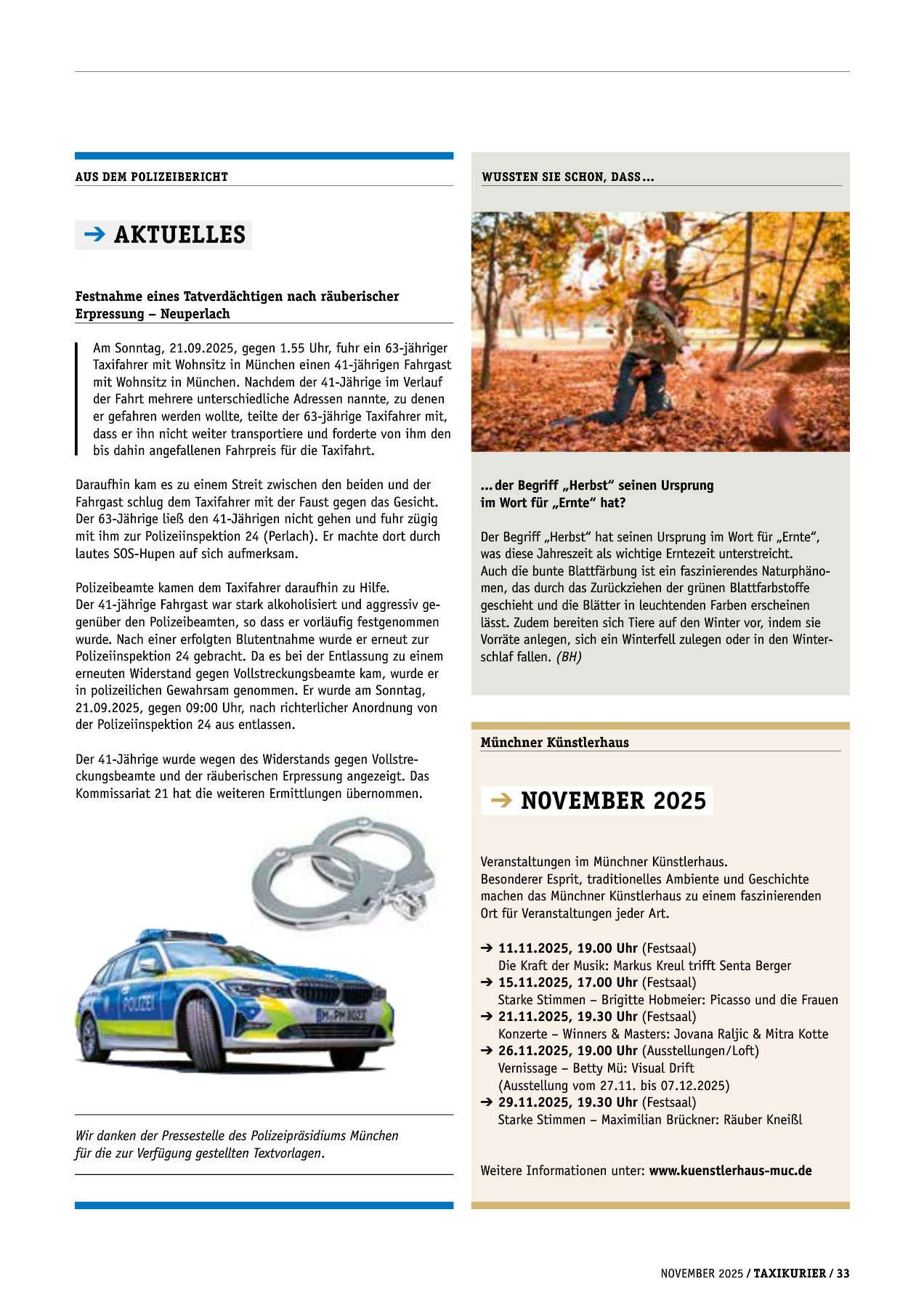 Originalseite 33 der Ausgabe Taxikurier November 2025