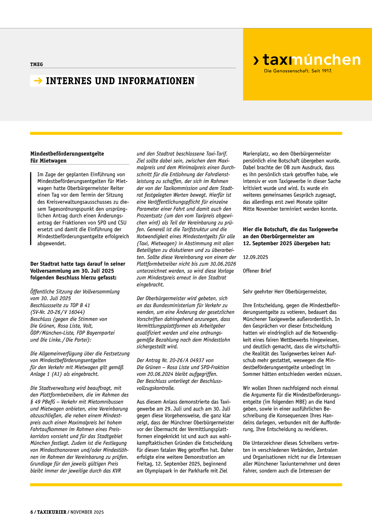Originalseite 6 der Ausgabe Taxikurier November 2025