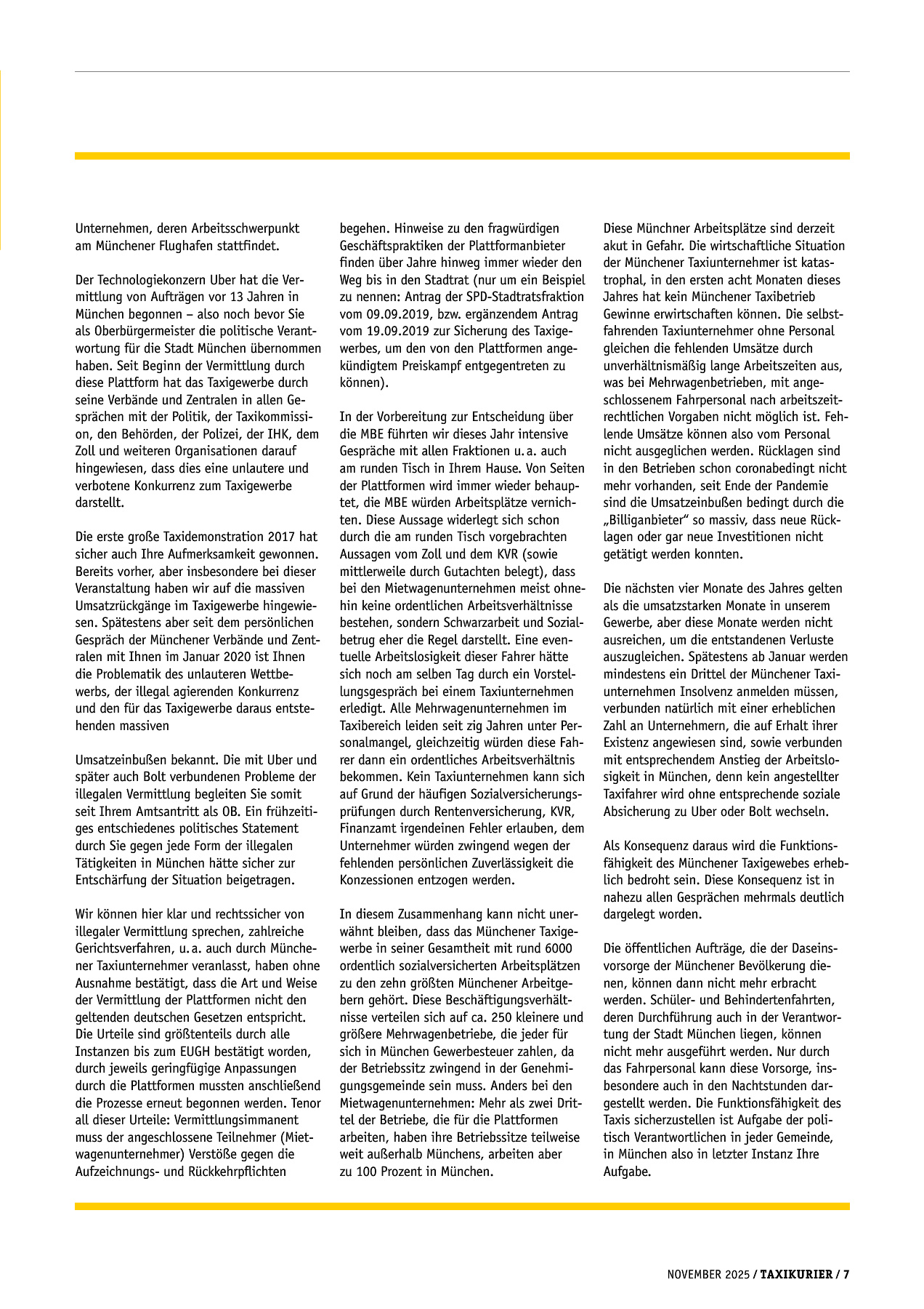 Originalseite 7 der Ausgabe Taxikurier November 2025